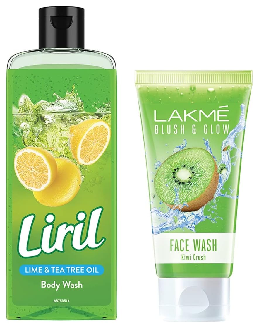Lakm Blush & Glow Kiwi Freshness Gel Face Wash, With Kiwi Extracts, 100G And Liril Lemon And Tea Tree Oil Body Wash, 250 Ml