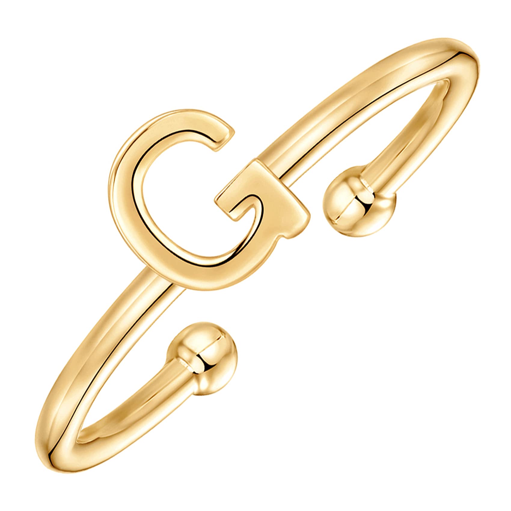 PAVOI 14K Yellow Gold Plated Initial Adjustable Ring - Women 's G Initial Fashion Ring