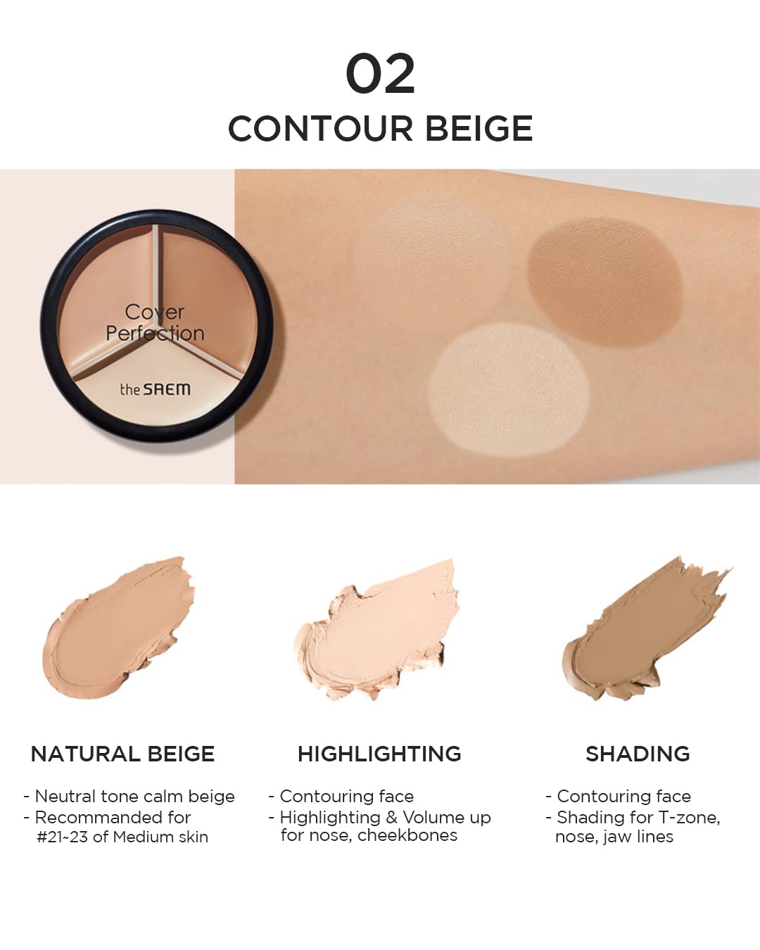 Thesaem Cover Perfection Triple Pot Concealer - 3 Color Concealer With Full Coverage Natural Beige Shade Covers Blemishes Spots,