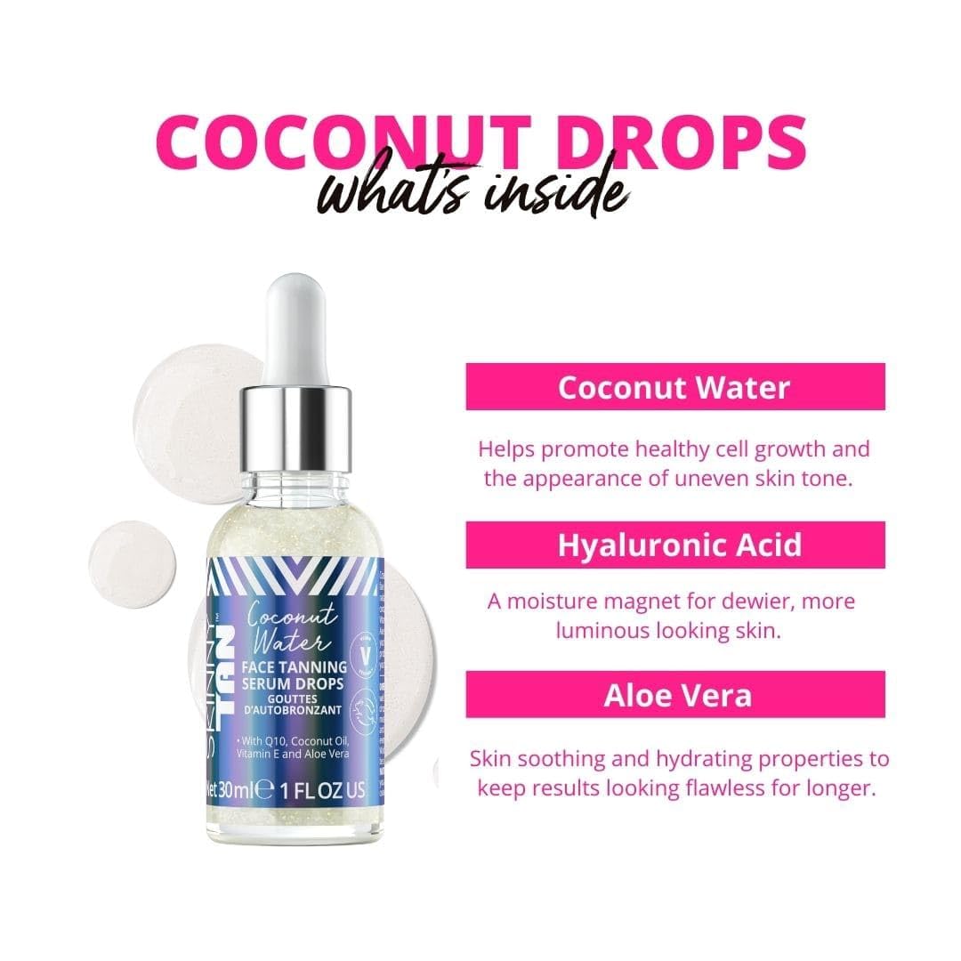 Skinny Tan Water Coconut Face Tanning Serum Drops - Enrich With Vitamin E And Aloe Vera - Helps Even Skin Tone - Enhance Your Co