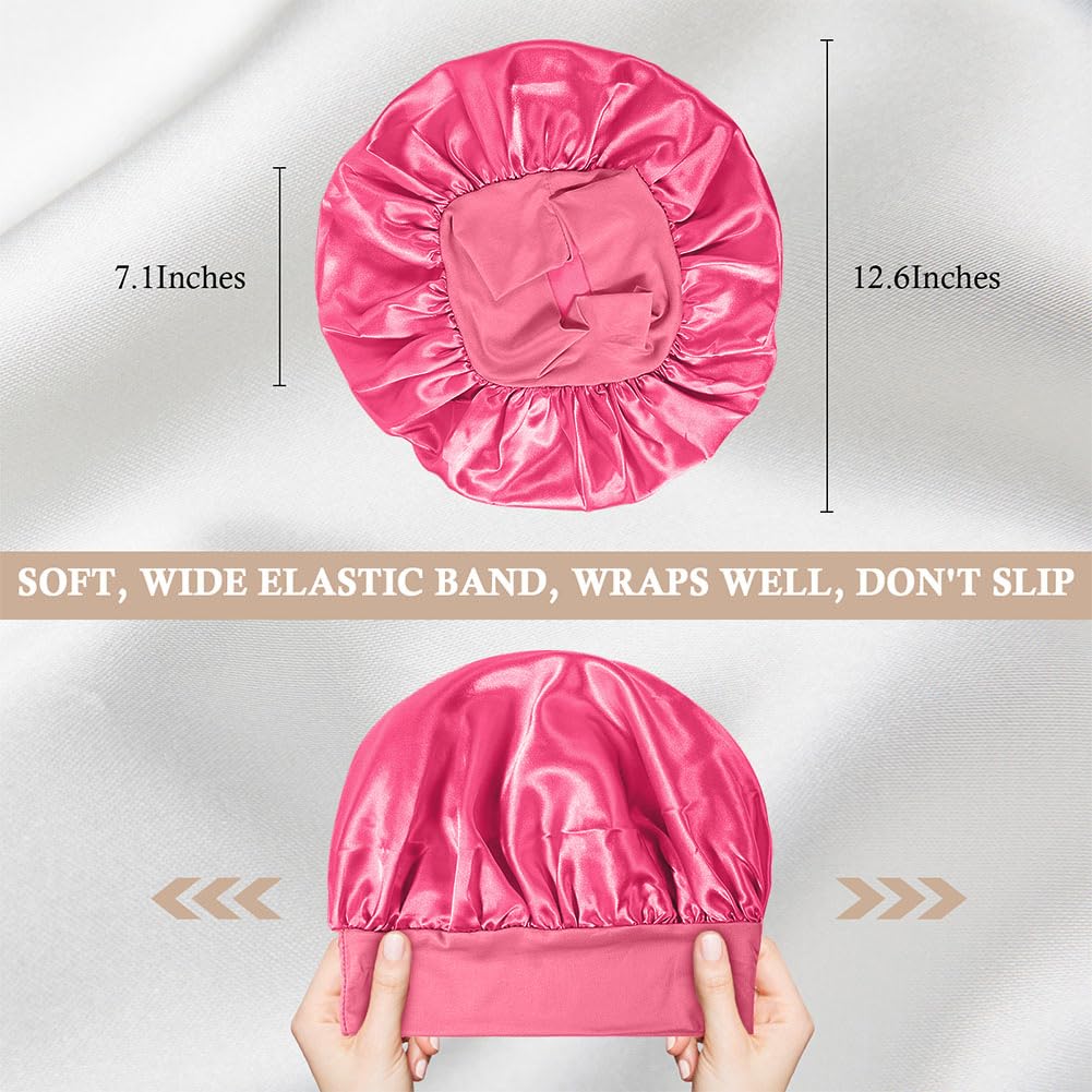 4Pcs Satin Bonnet Silk Bonnet, Hair Bonnet For Sleeping, Elastic Wide Band Silk Sleep Cap, Shower Cap Soft And Breathable (Red S