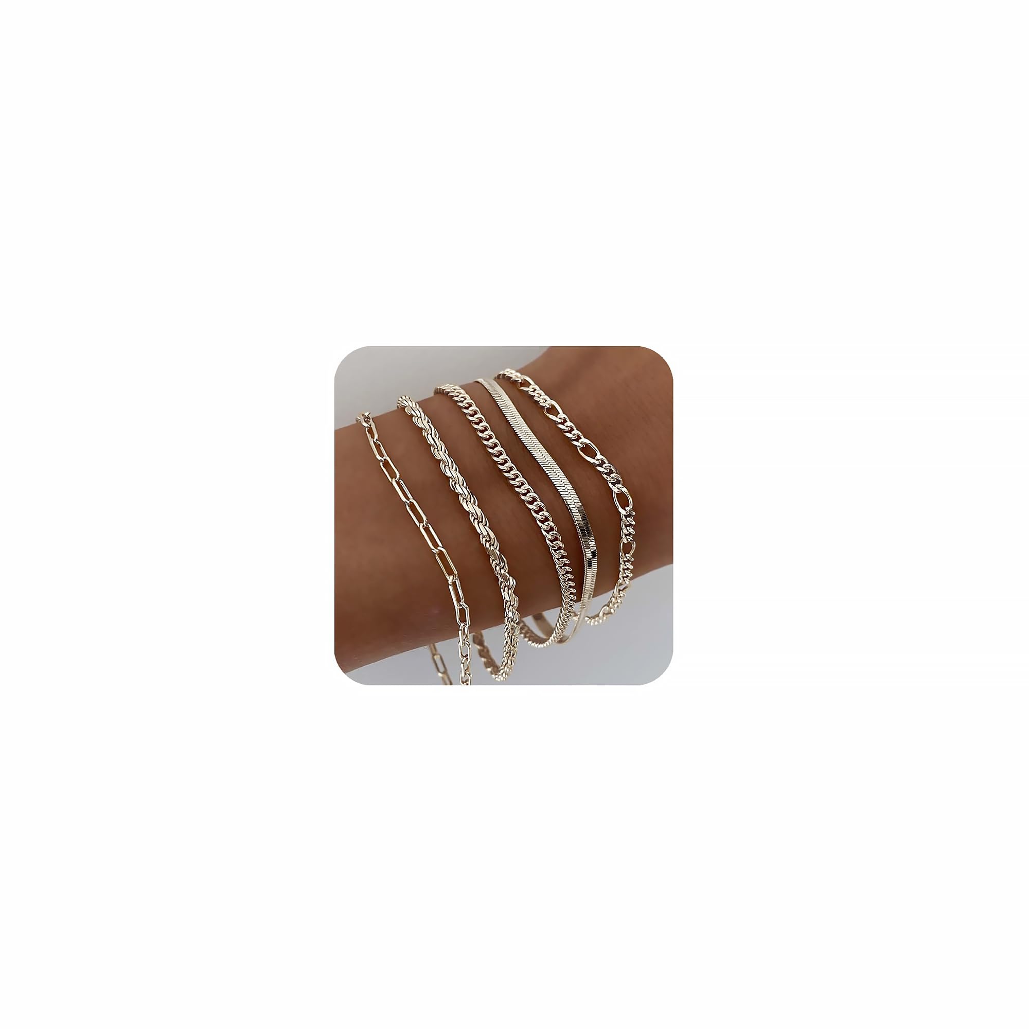 DEARMAY Sterling Silver Bracelets for Women Dainty Silver Jewelry Sets for Women Trendy Stackable Paperclip Rope Snake Box Figar