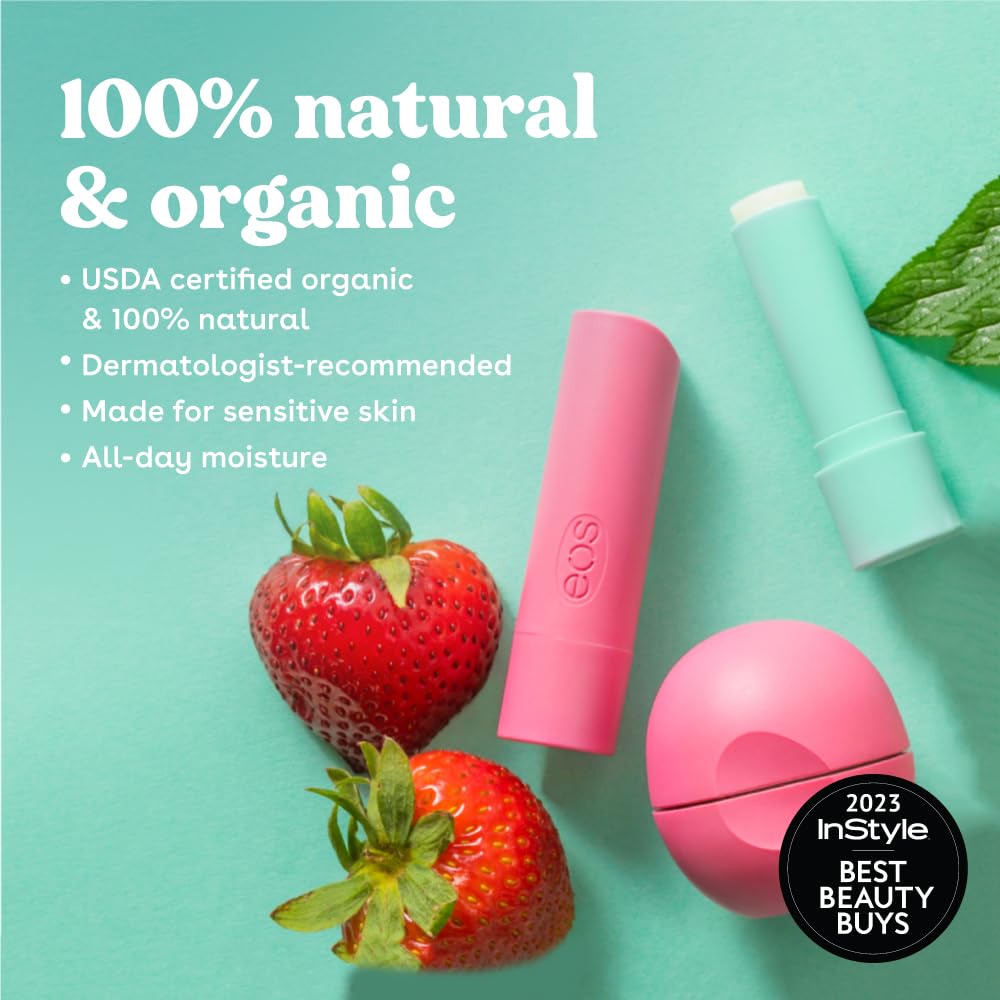 Eos 100% Natural & Organic Lip Balm- Sweet Mint, Dermatologist Recommended, All-Day Moisture Lip Care, Made For Sensitive Skin,