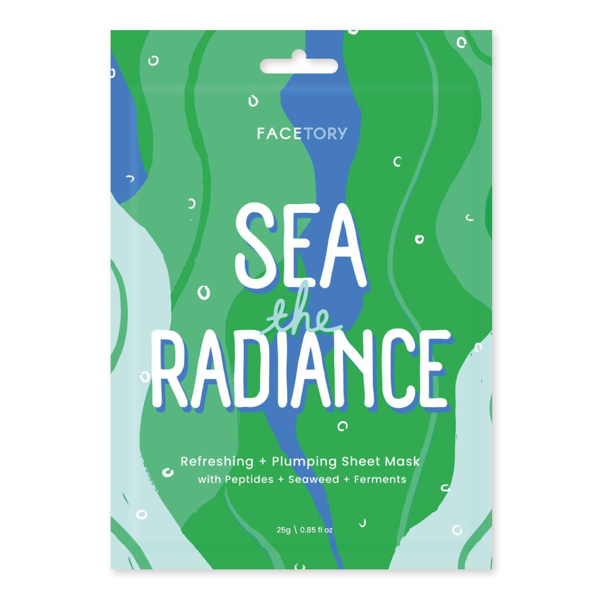 Facetory K Beauty Face Mask Skin Care - Sea The Radiance Plumping Sheet Mask With Peptides & Seaweed Extract | Hydrates, Firms,