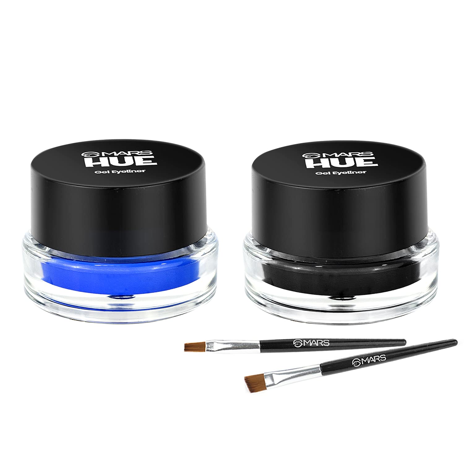 Mars 2-In-1 Hue Gel Eyeliner | Waterproof & Smudgeproof Formula | Stay Upto 24 Hours | Comes With 2 Brush Set (6.0 Gm) (Black & 