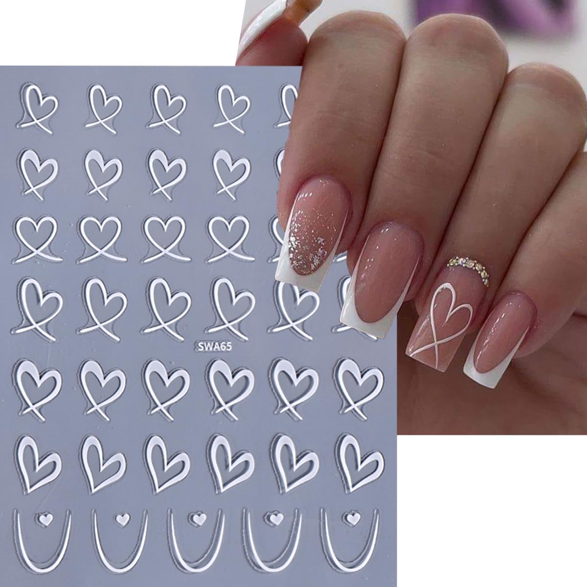 Love Heart Nail Art Stickers Valentine'S Day Heart Nail Stickers For Nail Art 6Pcs French Heart Nail Decals 3D Self-Adhesive Nai