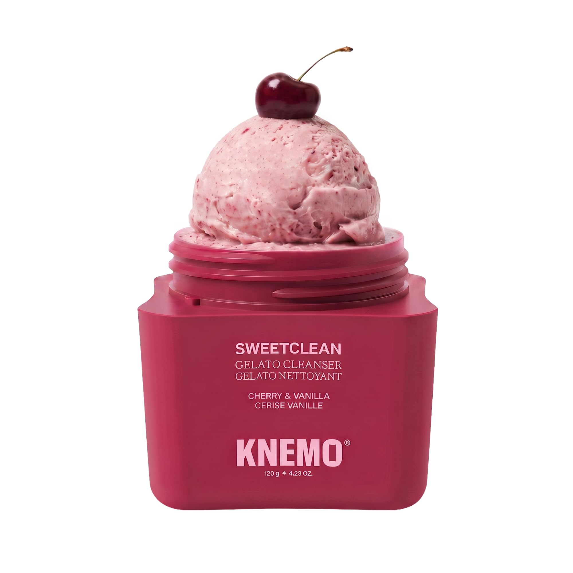 KNEMO SweetClean Cherry Vanilla Gelato Face Cleanser & Mask | 2in1 Hydrating Foaming Wash with Gentle Cellulose Exfoliation | 