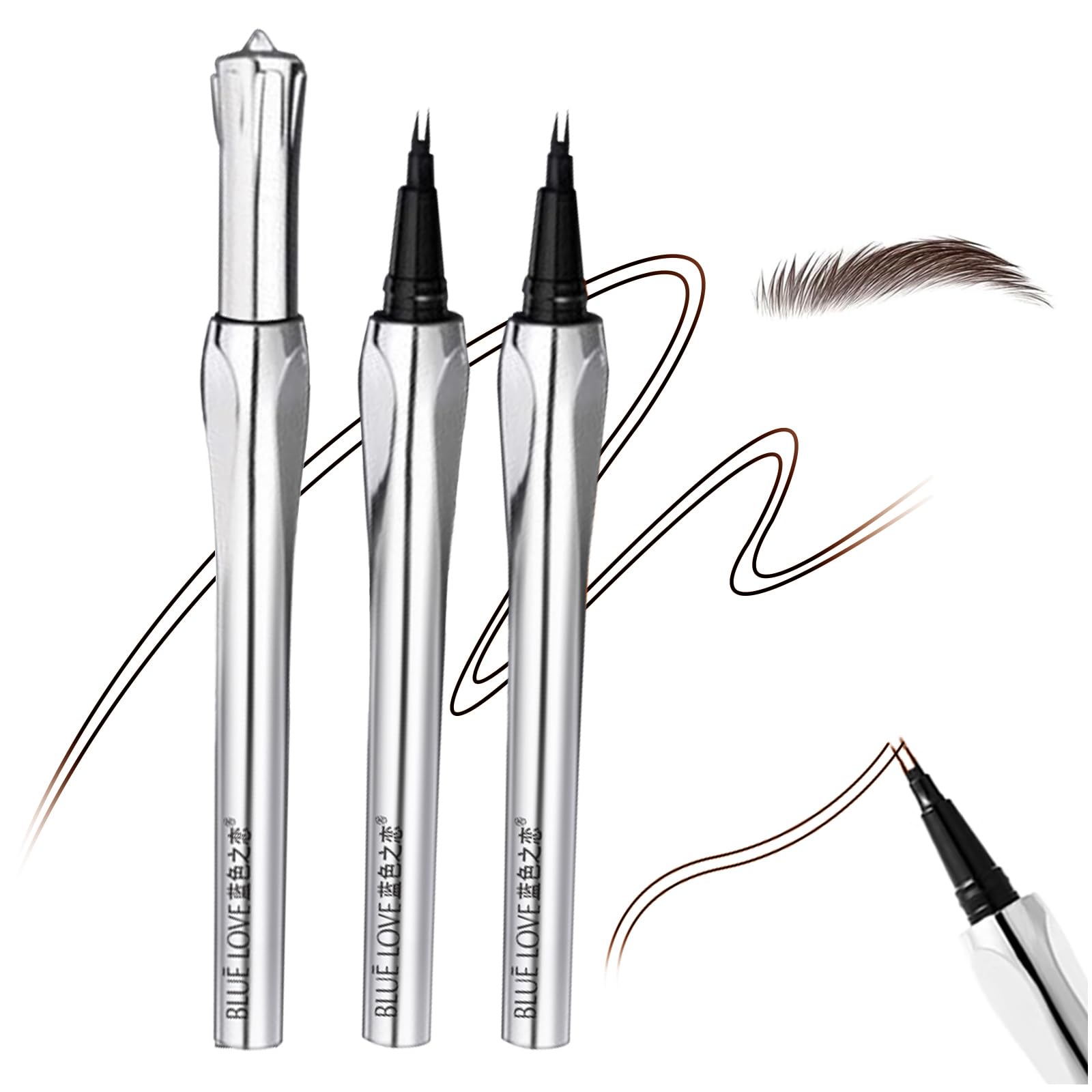BLUE LOVE 2PCS Two Prong Eyebrow Pens for Women - Waterproof, Long-Lasting Microblading Brow Pencils with Hair-Like Strokes for 