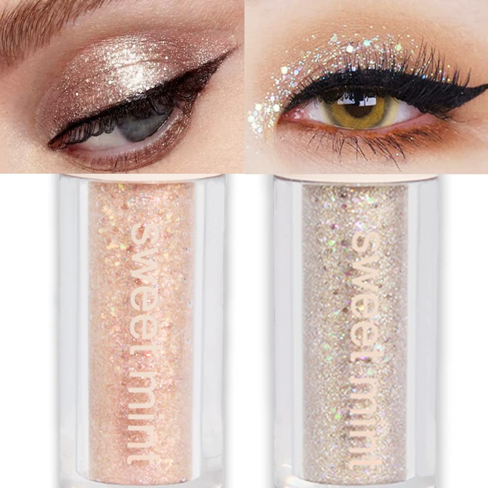 Liquid Sparkling Glitter Eye Shadow Sticks: Crystal Silver Golden Eyeshadow, Eyeliner, Eyelid, Liquid Highlight Shimmer Makeup F