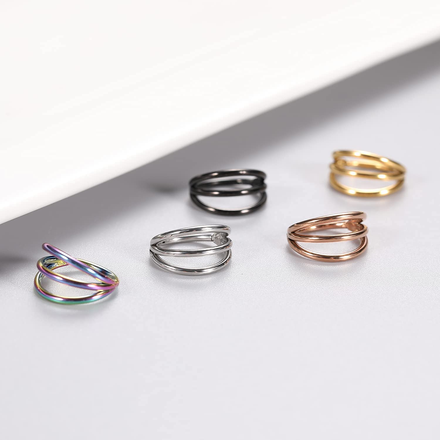 PEAKLINK 18G Triple Open Stacked Cartilage Conch Helix Earring Hoop 316L Surgical Steel Septum Nose Rings 10mm Lobe Earrings Uni
