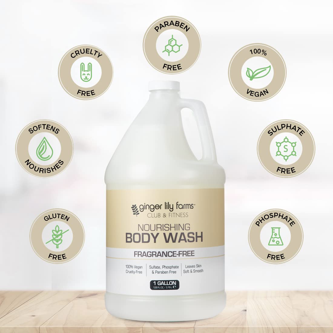 Ginger Lily Farms Club & Fitness Nourishing Body Wash, 100% Vegan & Cruelty-Free, Bath & Shower Gel For Men And Women, Fragrance