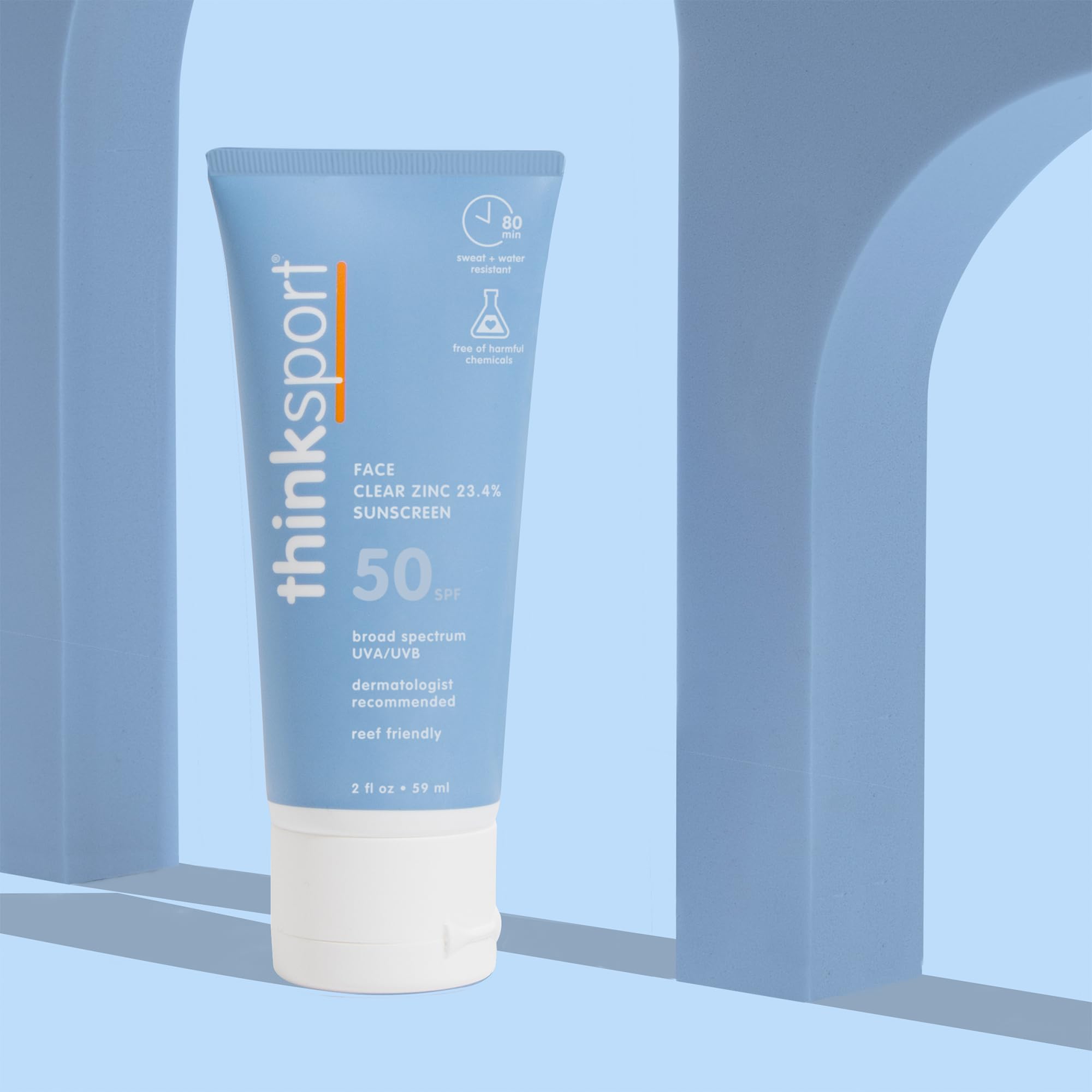 Thinksport Mineral Sunscreen, SPF 50 Clear Zinc Oxide Sunscreen, 2 Fl Oz, Water Resistant, Reef Safe, Broad Spectrum UVA/UVB Sun