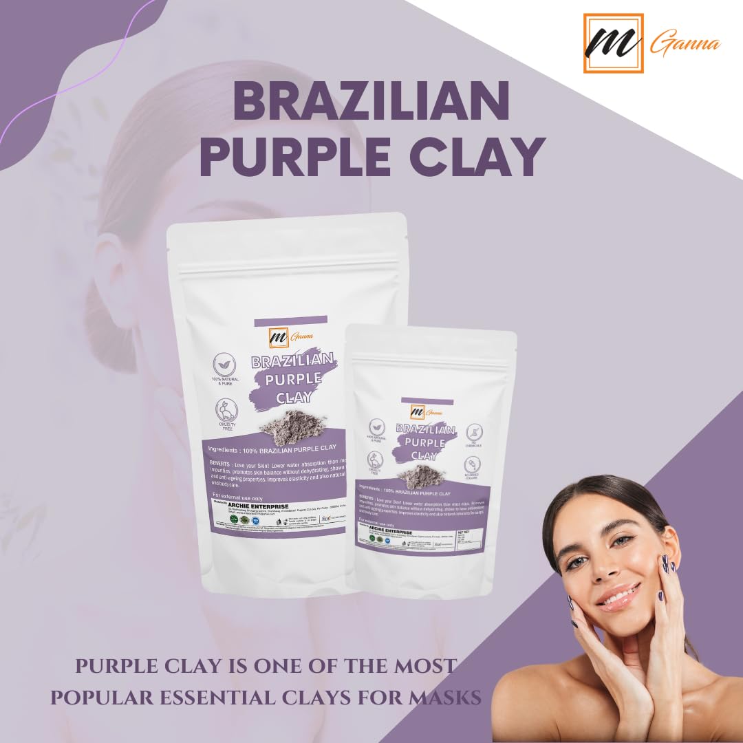 Mganna 100% Natural Brazilian Purple Clay Powder For Face Packs, Creams And Soaps And Other Cosmetic Formulations 0.5 Lbs / 227