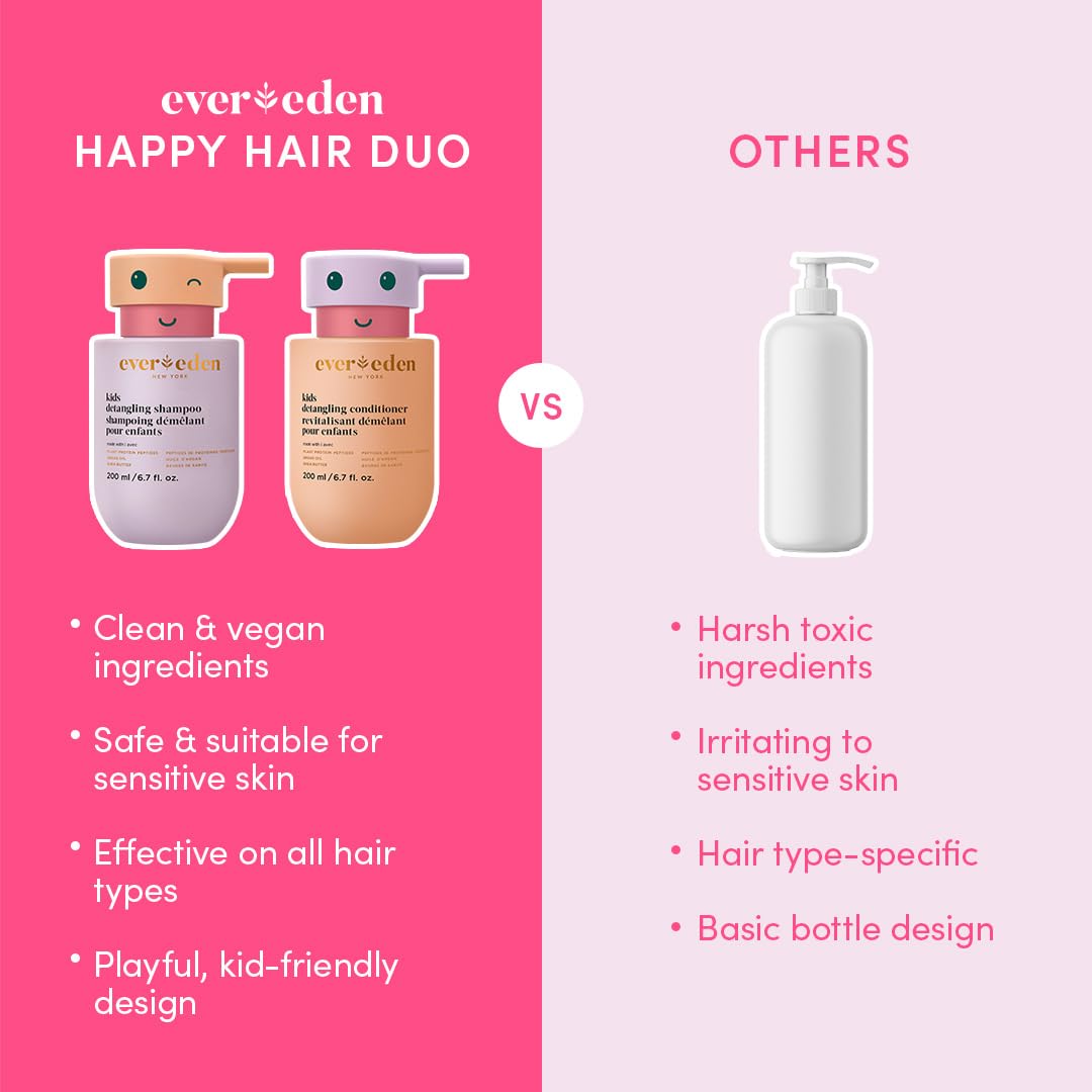 Evereden Kids Haircare Set: Hair Detangling Shampoo & Conditioner for Children Ages 3+, Plant Protein Peptides & Argan Oil, Vega