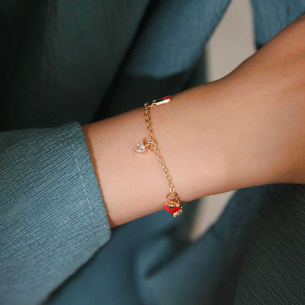 4 Pcs Strawberry Jewelry Set for Women Red Strawberry Necklace, Strawberry Earrings, Strawberry Ring, Strawberry Bracelet Cute F