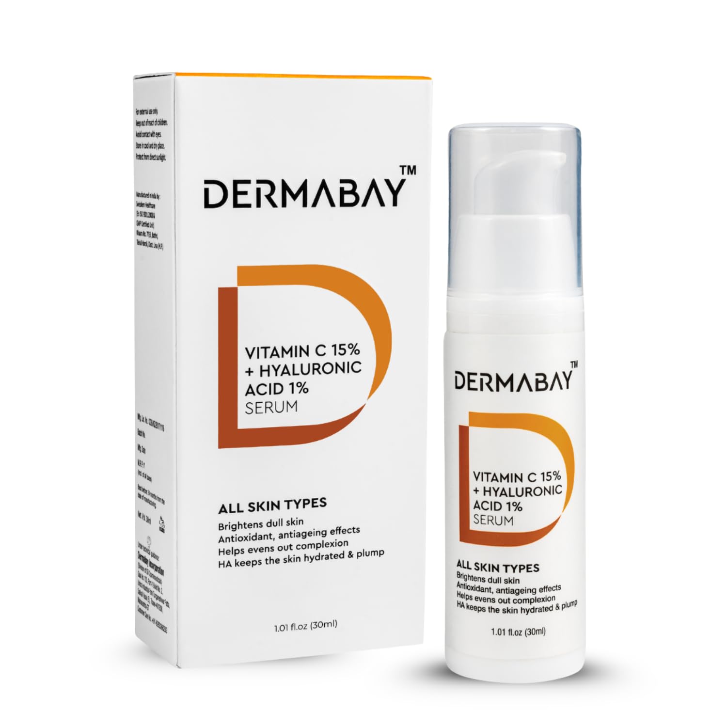 Dermabay Vitamin C 15% + Hyaluronic Acid 1% Serum  Ultimate Skincare Blend Formula For Radiant Glow  Brightening Vit C For Men
