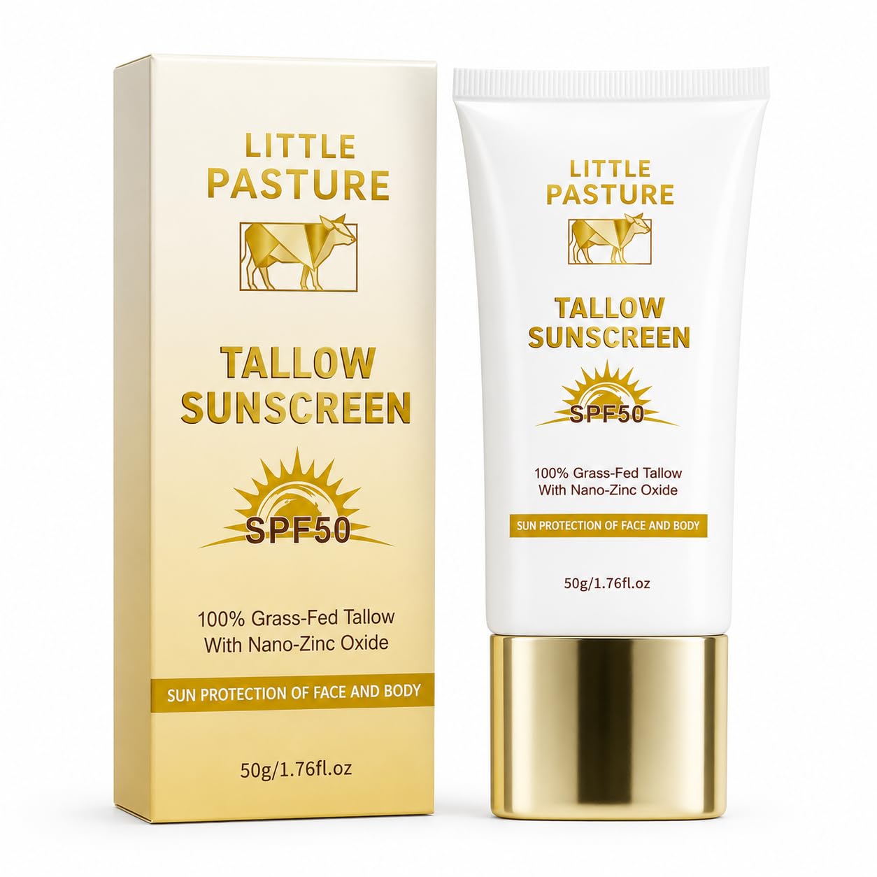 Tallow Sunscreen SPF 50, 100% GrassFed Tallow with NonNano Zinc Oxide, ReefSafe, Natural Sun Protection For Face and Body (On