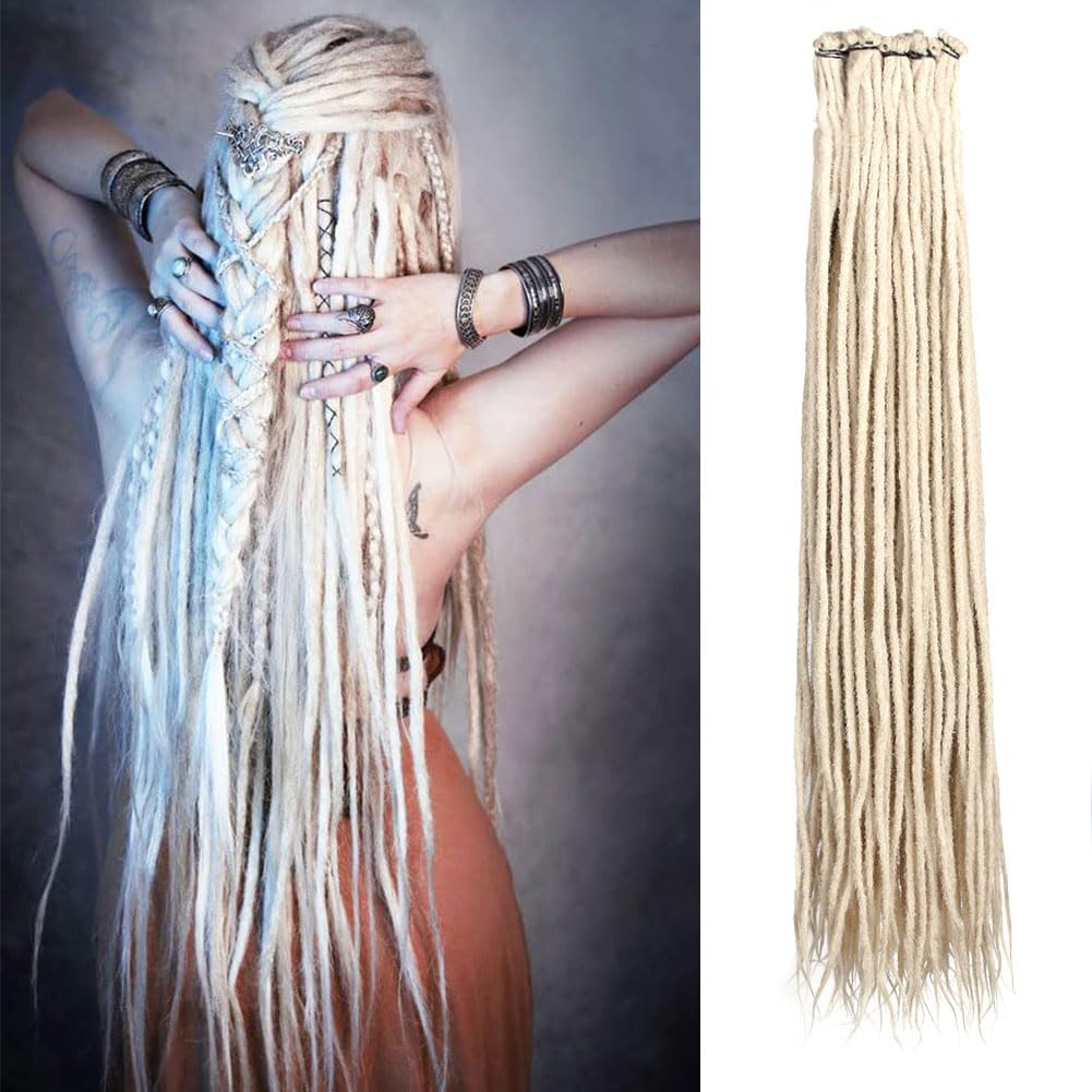 Kraler 36 Inch Blonde Dreadlock Extensions, Long Synthetic Crochet Dreads Extensions Handmade Soft Single Ended Dreads Thin 0.6c