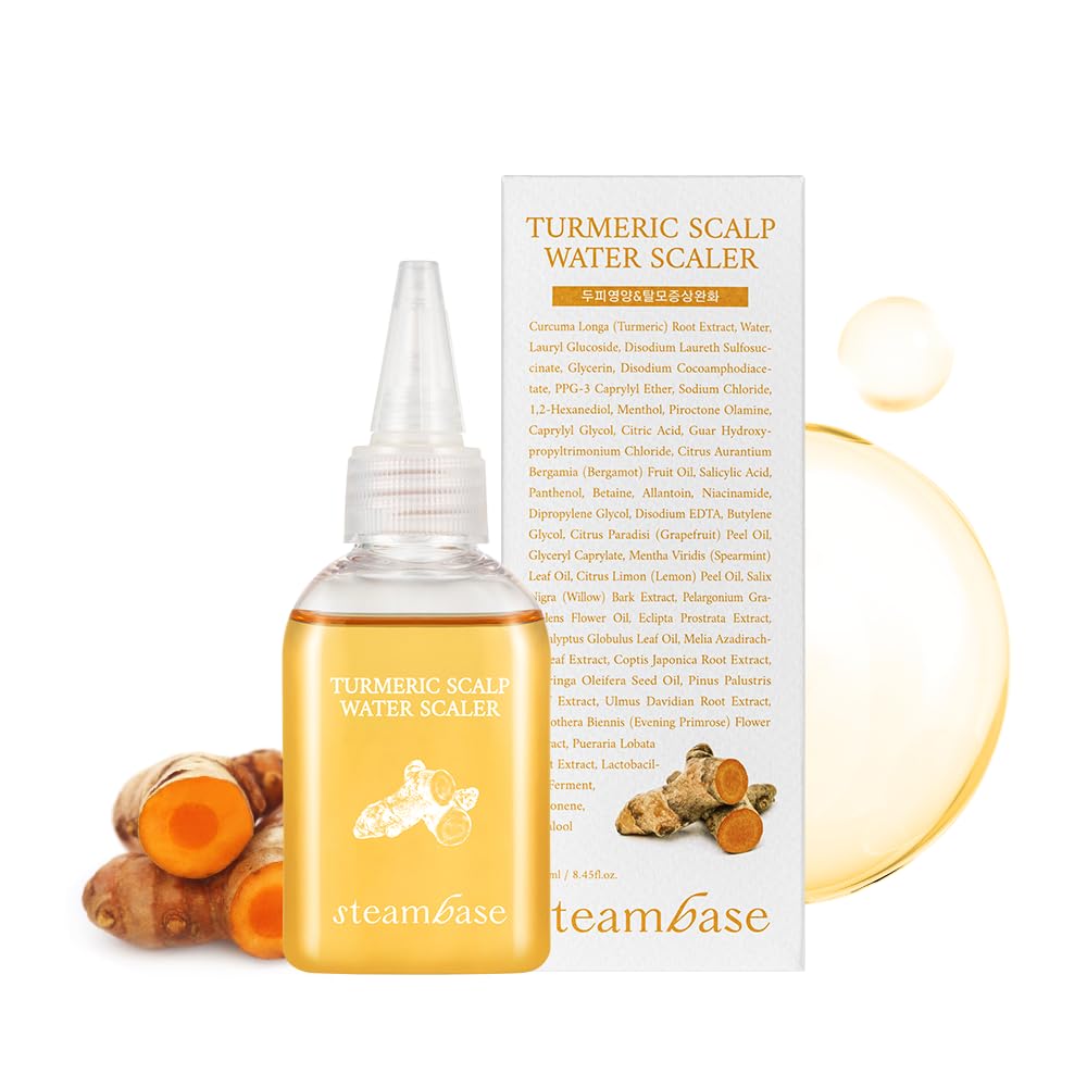 STEAMBASE Turmeric Scalp Water Scaler | Scalp Exfoliator for Itchy Dry Scalp, Thinning Hair, Buildup Remover, Treatment for Exce
