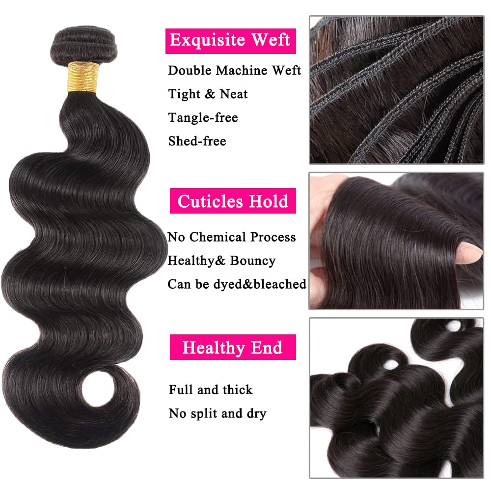 Human Hair Bundles With Closure Human Hair (18 18 20+16 Lace Closure) Body Wave Bundles With Closure 10A Unprocessed Brazilian V