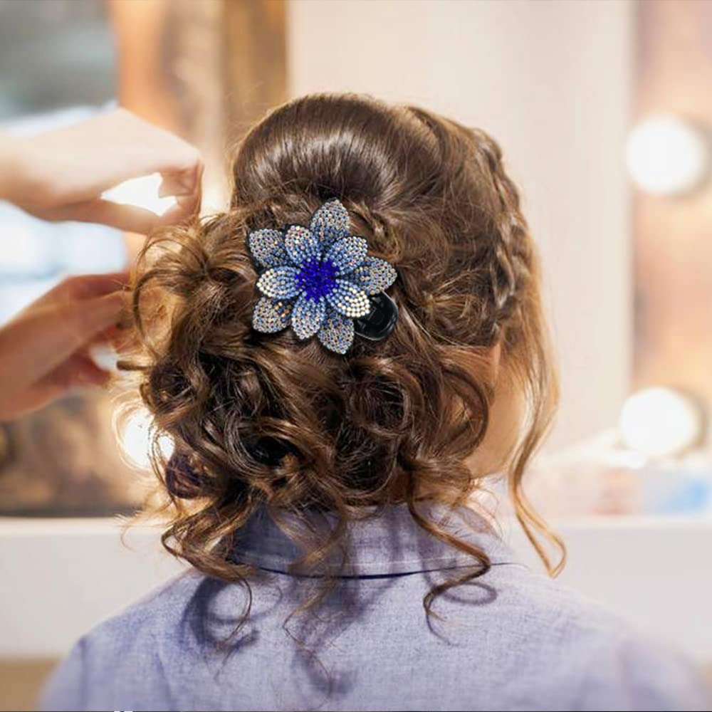 Insowni 4 Pack Luxury Fancy Decorative Glitter Sparkly Crystals Rhinestones Big Flower Hair Claws Clips Barrettes Hairpins Clamp
