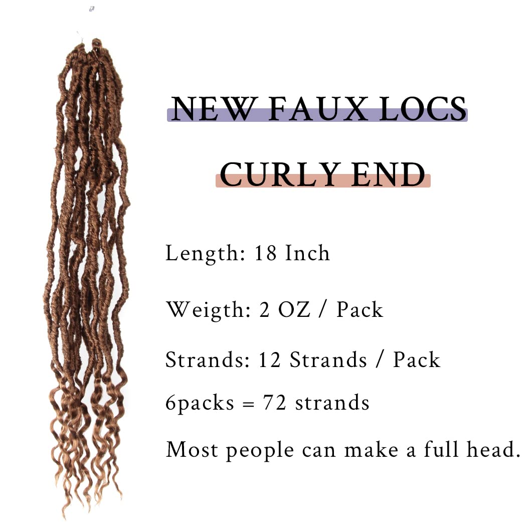 BOHOBABE 18 Inch New Faux Locs With Curly End 6 Packs Soft Locs Crochet Hair 72 Strands Natural Crochet Braids (6Packs,30#)