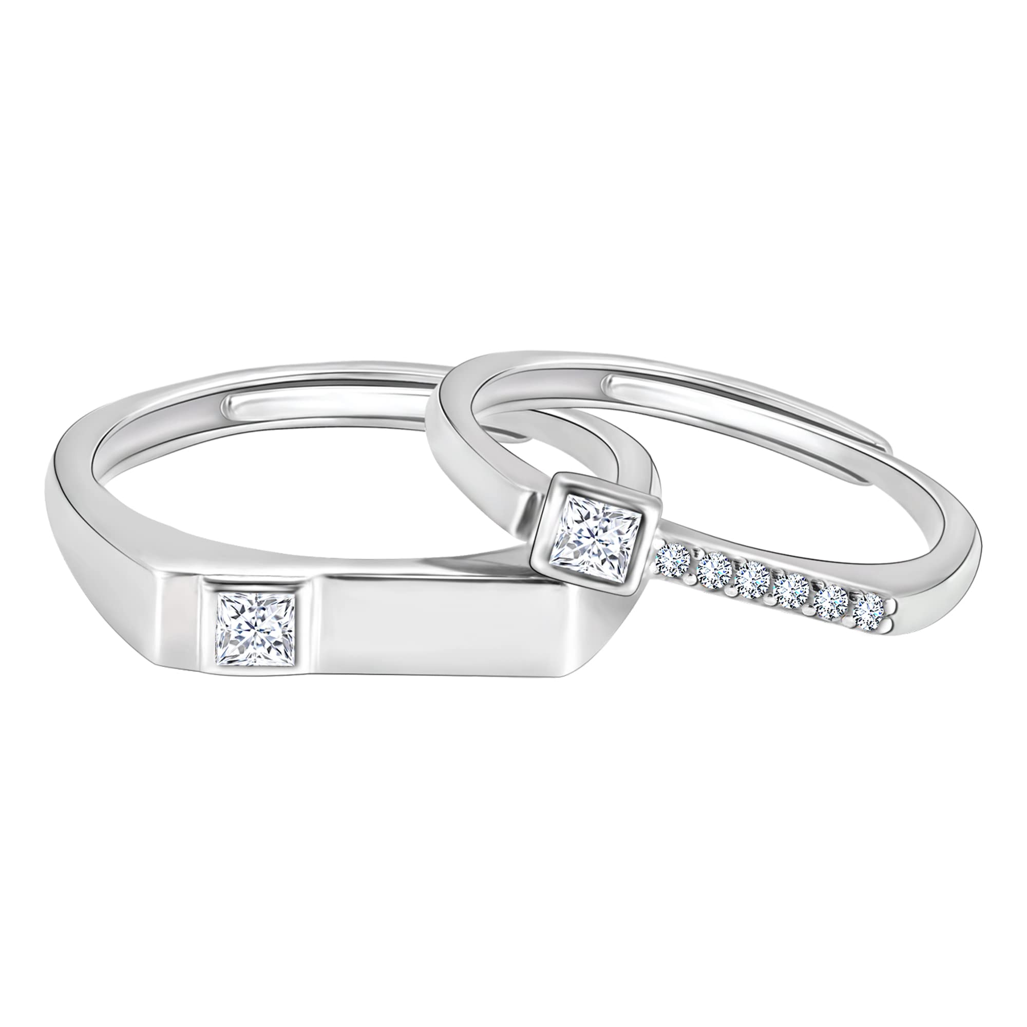 Giva 925 Silver Zircon Love Language Couple Rings, Adjustable | Promise Rings For Men And Women | With Certificate Of Authentici