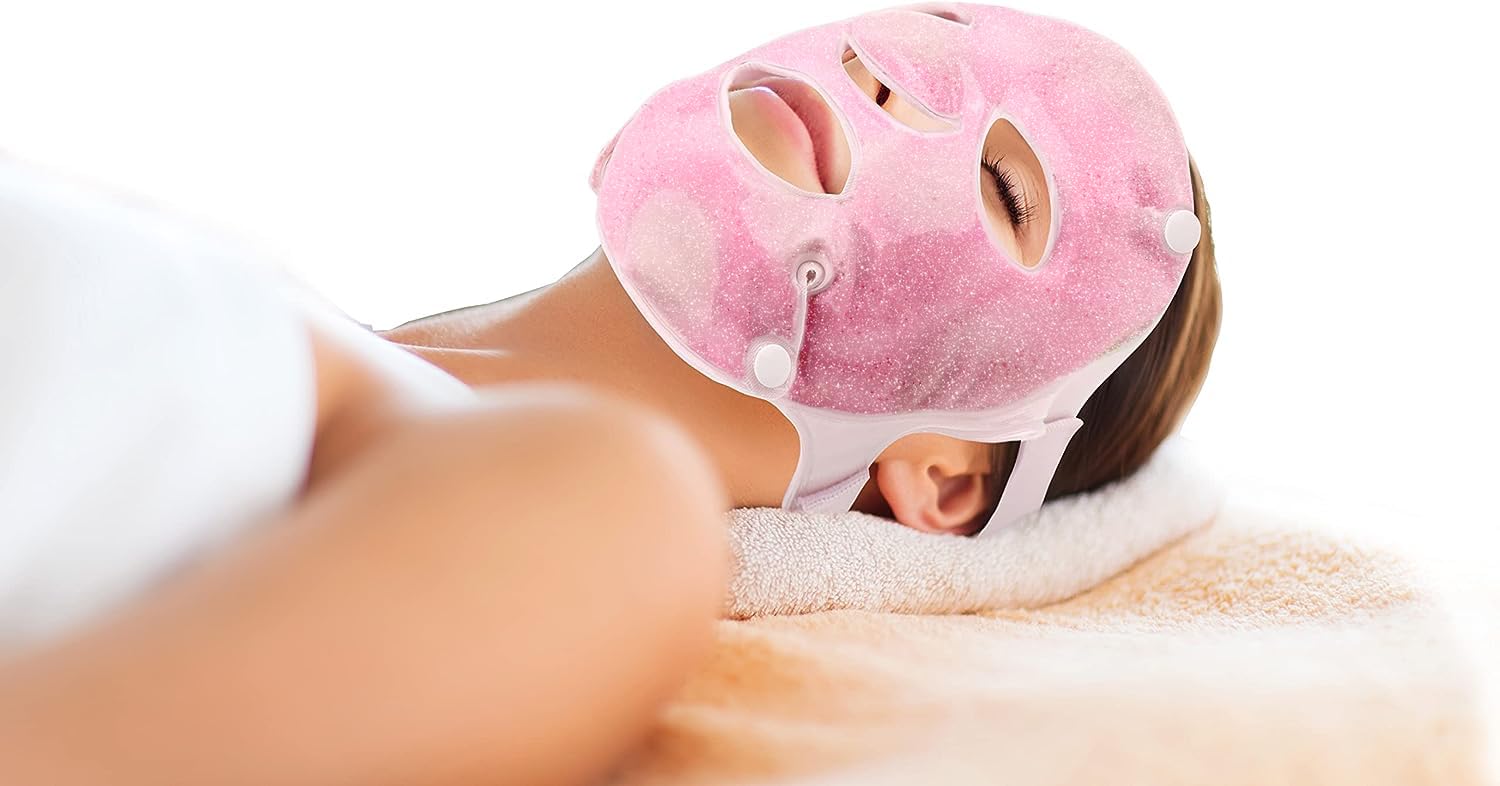 Fomi Hot Cold Gel Face Contoured Ice Mask Care | Flexible Cooling Full Facial Mask For Headache, Migraine, Sinus, Acne, Swollen