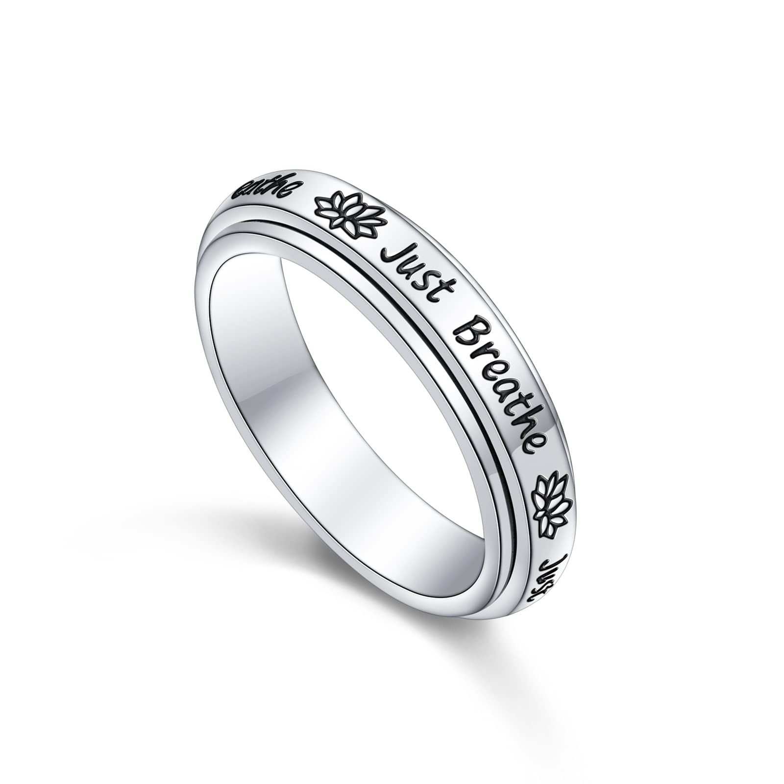 JZMSJF S925 Sterling Silver Spinner Fidget Rings for Anxiety Relief Boredom ADHD Autism Band Women Size 6
