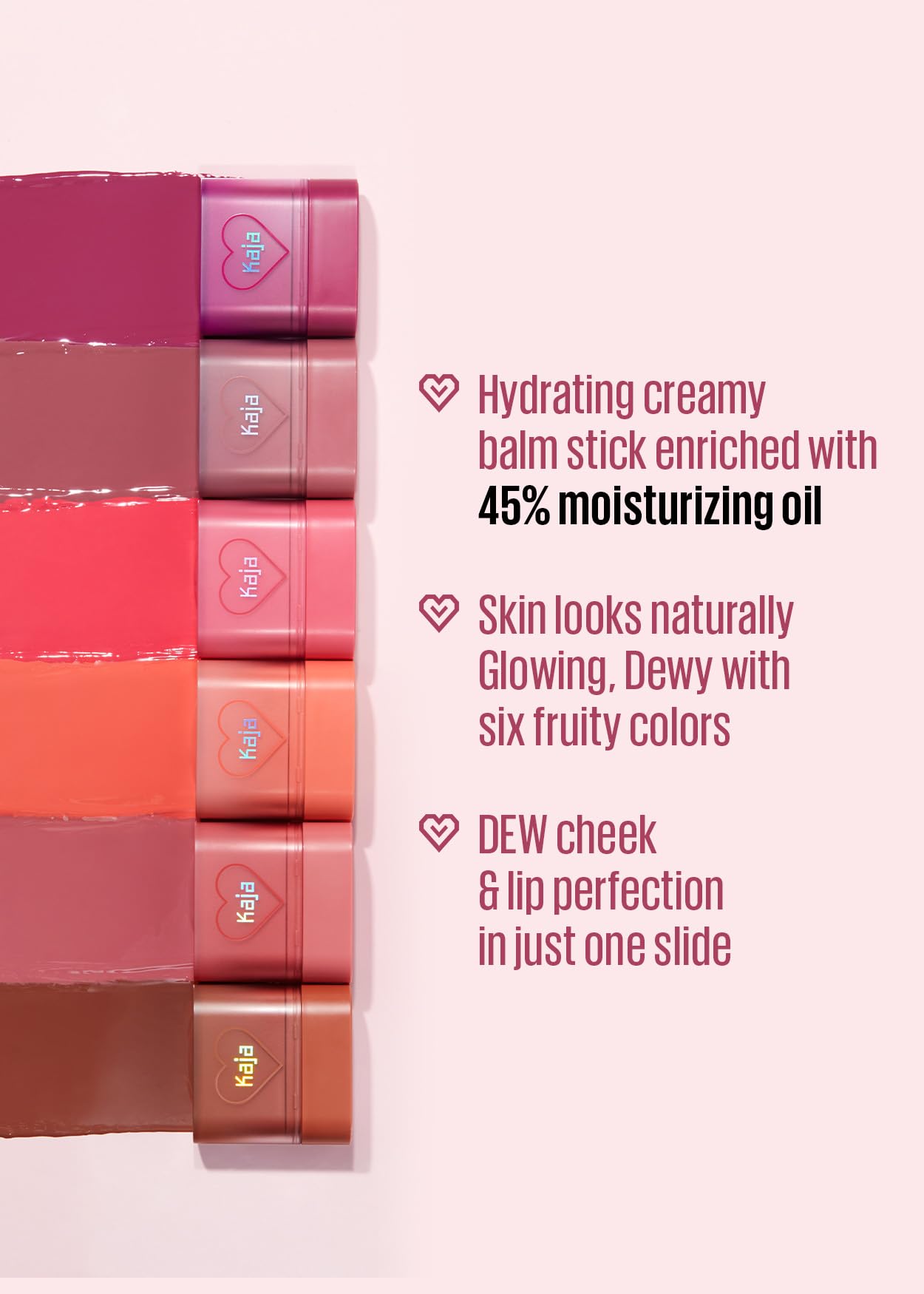 Kaja Dewy Bar - Creamy Multi-Stick Blusher & Lip Balm, Korean Cream Blush Stick For Cheeks And Lips, 45% Moisturizing Oil, Apple