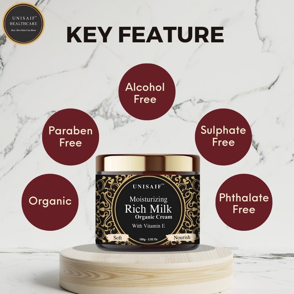 Unisaif Rich Hydrating Milk Shea Butter Cream - Moisturizing Facial Skincare Cream with Shea Butter, Vitamin E | Reduce Dryness