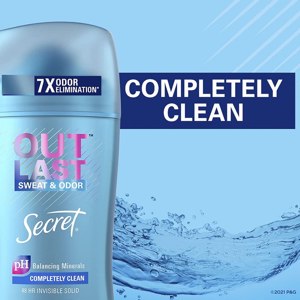 Secret Outlast Invisible Solid Antiperspirant Deodorant, Completely Clean, 2.6 Ounce (Pack Of 3)