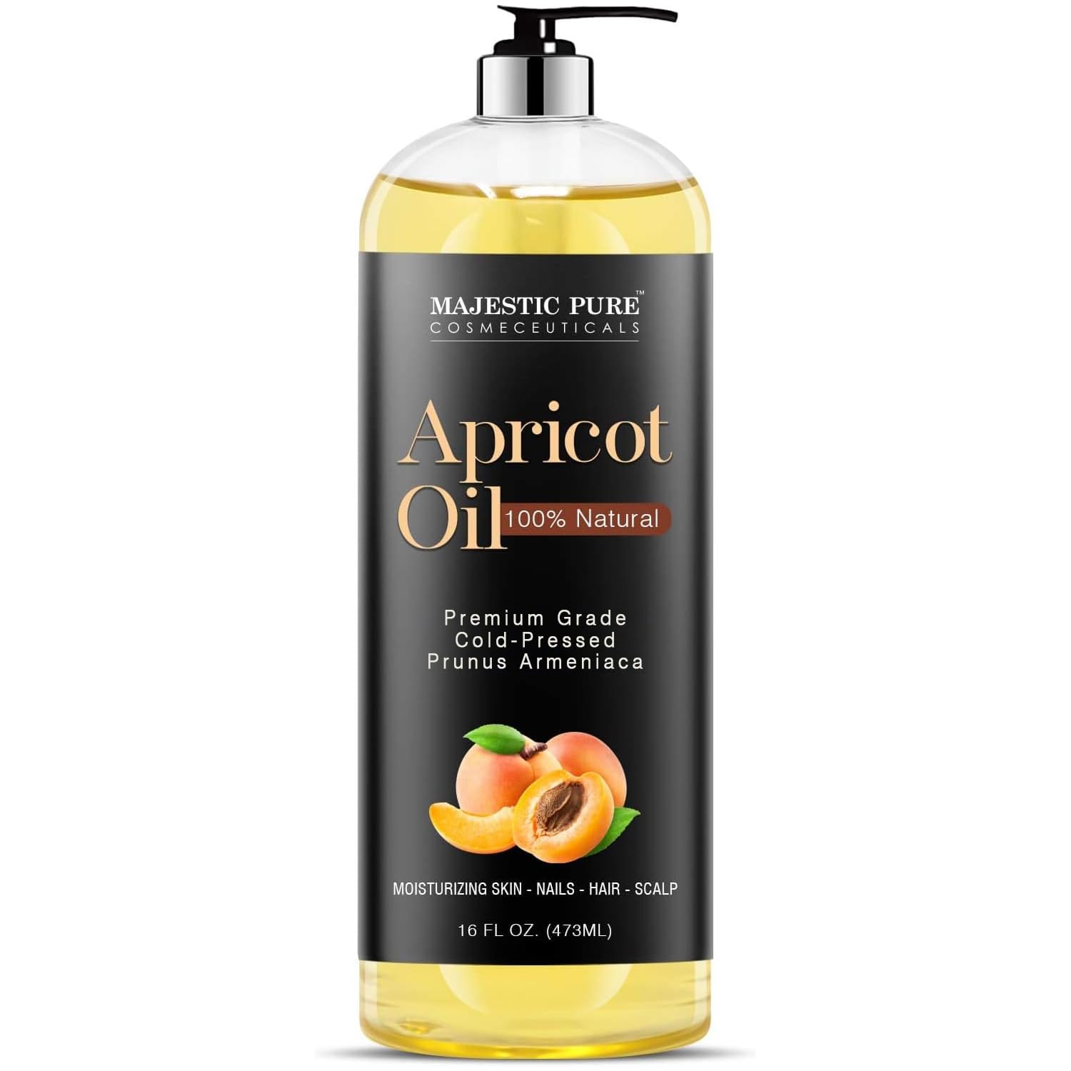 MAJESTIC PURE Apricot Oil, 100% Pure and Natural, Cold-Pressed, Apricot Kernel Oil, Moisturizing, for Skin Care, Massage, Hair C
