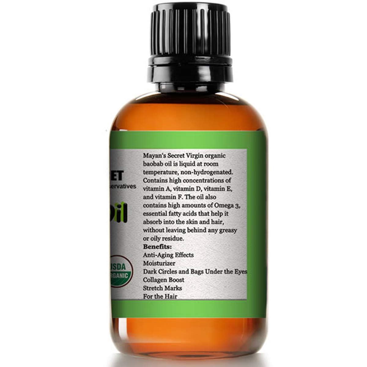 Mayan's Secret - 4oz Organic Baobab Oil for Hair - Non-GMO and Vegan-Friendly Oil for Daily Use Dark Glass Bottle Cold Pressed a