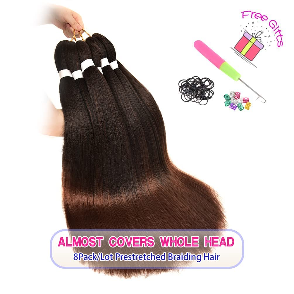 8 Pack Ombre Braiding Hair Pre Stretched - 20'' 80G/Pack Premium Kanekalon Pre Stretched Braiding Hair Extensions, Professional