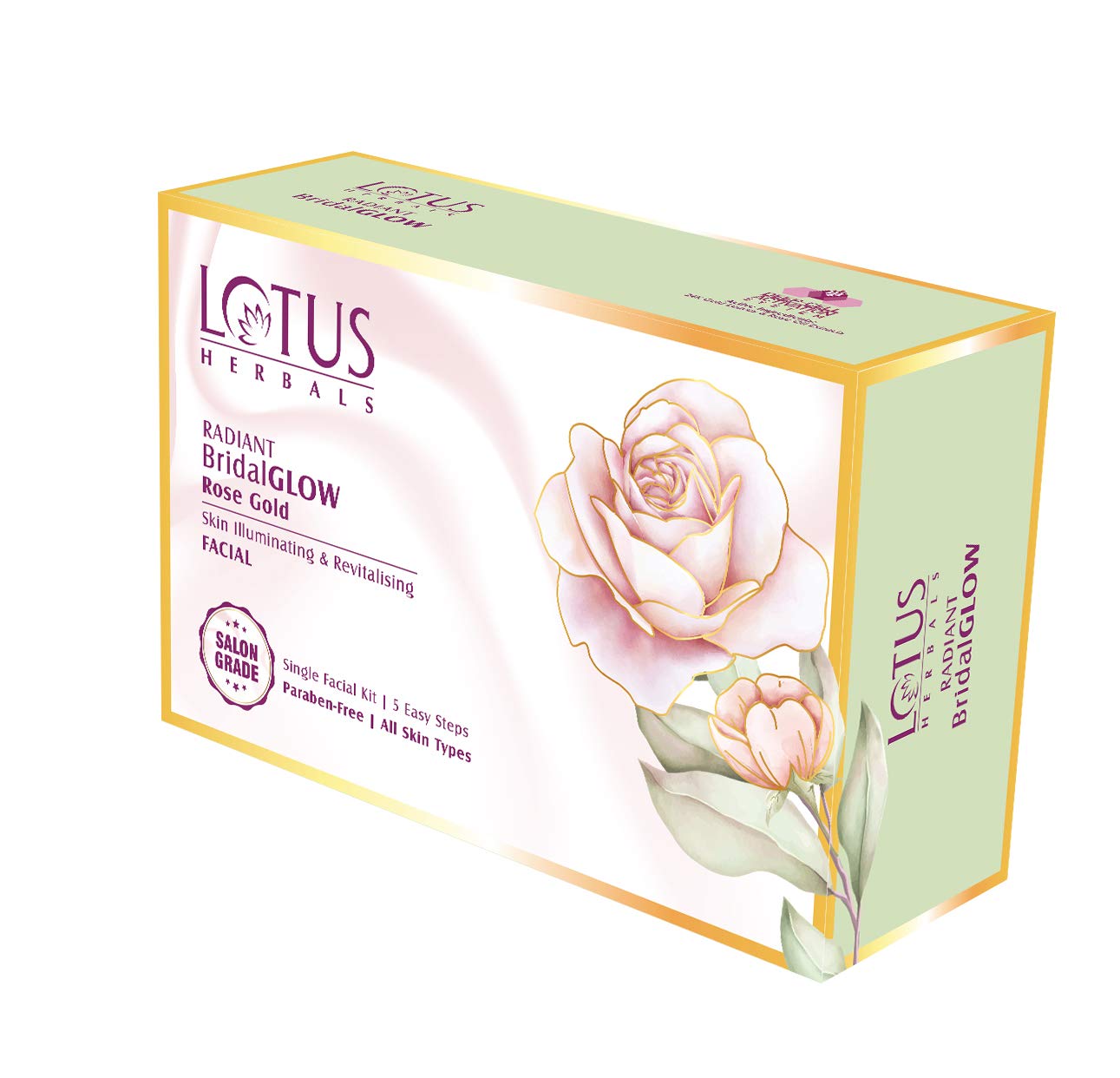 Lotus Herbals Radiant Bridalglow Rose Gold Skin Illuminating Facial Kit | 5 Easy Steps | Paraben Free | Salon Grade | All Skin T