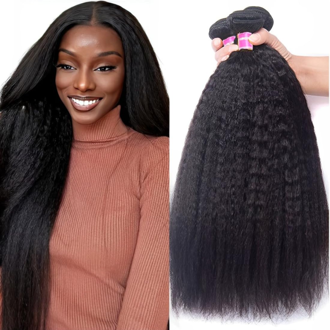 UNice Yaki Kinky Straight Human Hair Weave 3 Bundles 100% Unprocessed Mongolian Virgin Human Hair Weft Sew in Human Hair Extensi