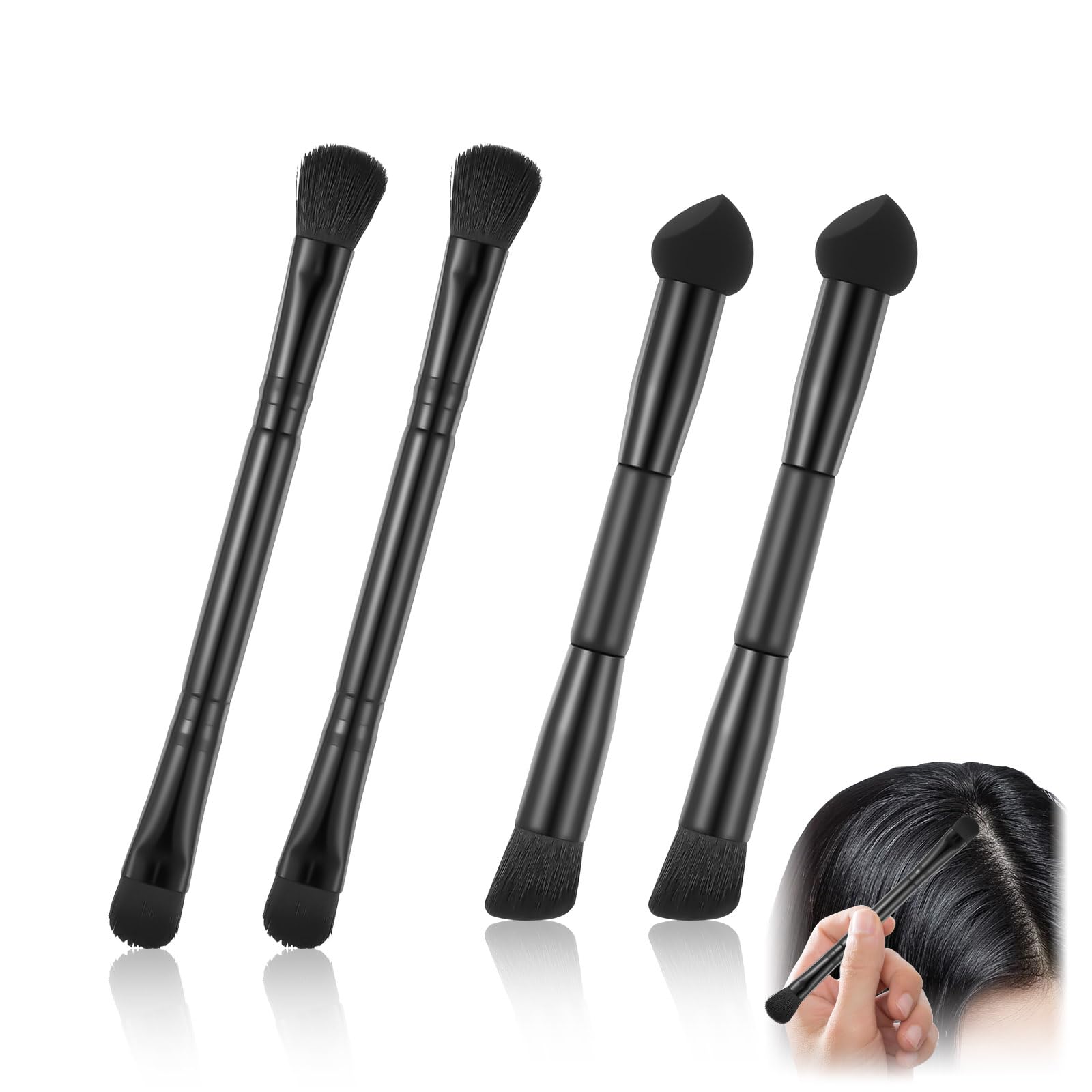 SNOMEL 4Piece Set Dual Ended Eyeshadow & Hairline Concealer Brush, Hair Contour Brush with Sponge Tip and Soft Bristles, Travel