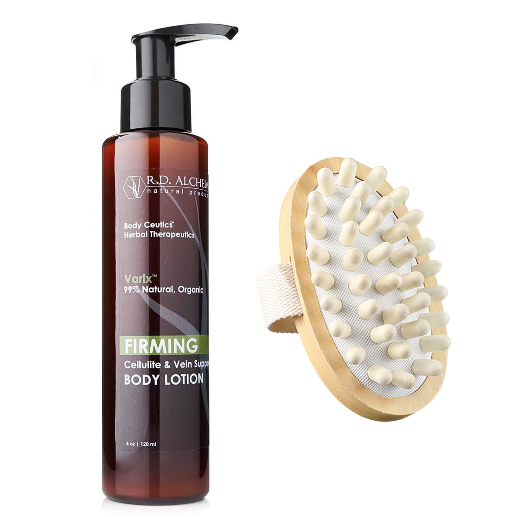 RD Alchemy  Natural & Organic Cellulite Firming 2Piece Treatment Set  Body Lotion + Wooden Body Massager Moisturize, Smooth a