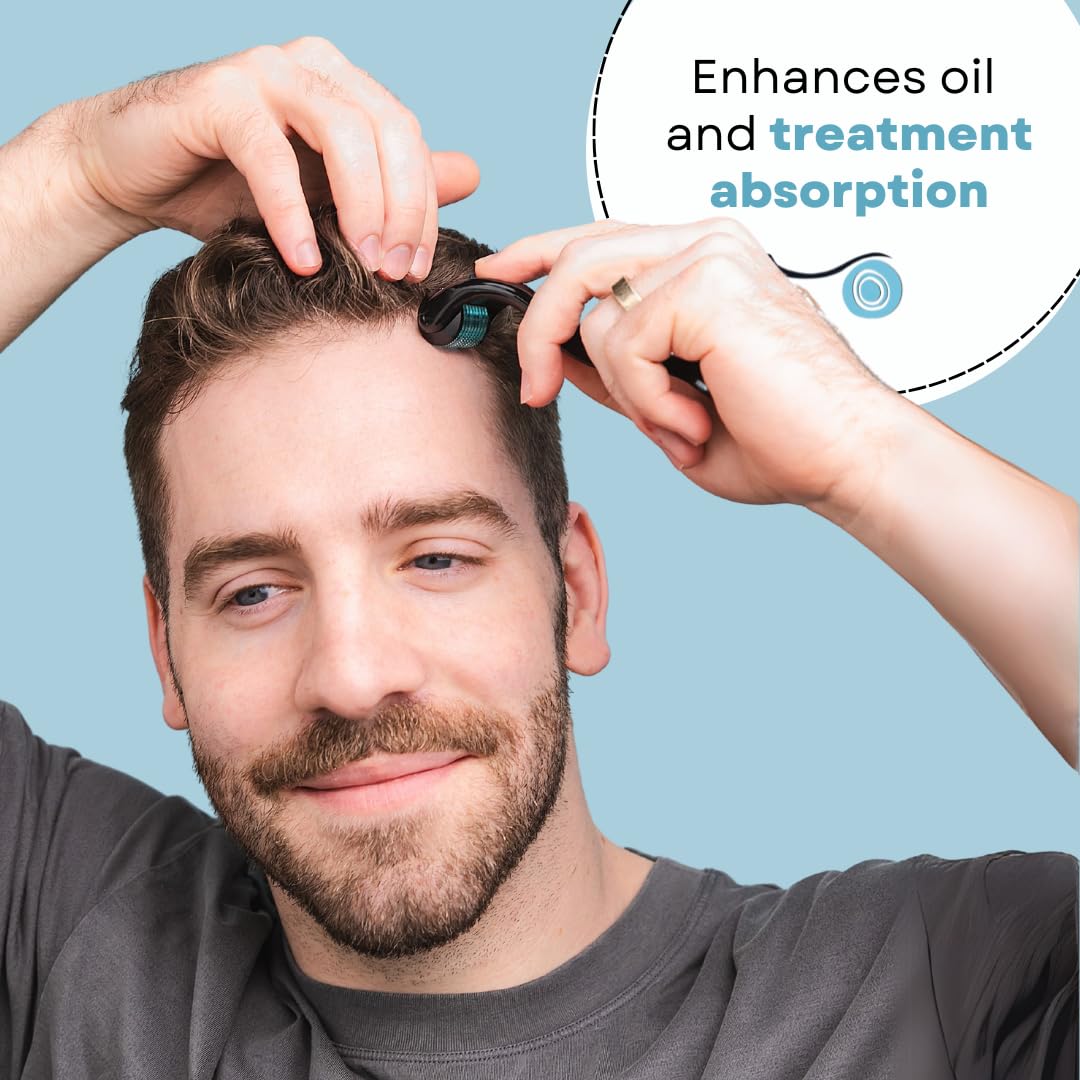 Folliroll Blue Derma Roller For Hair, Beard And Skin | Microneedle Roller For Men And Women - Beard, Hair And Skin- 540 Needles