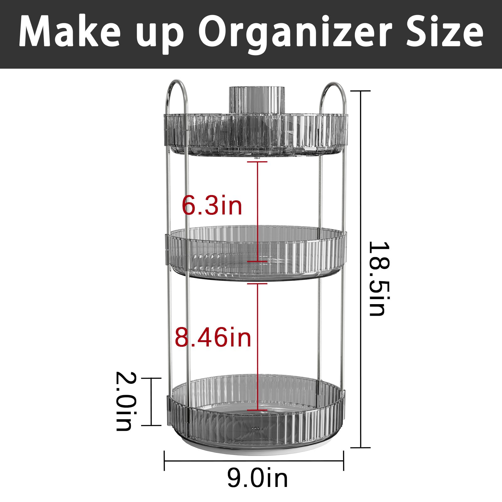 Shuang Qing 360 Rotating Makeup Organizer, High-Capacity Bathroom Countertop Vanity Organizers, 3 Tier Spinning Skincare Storage