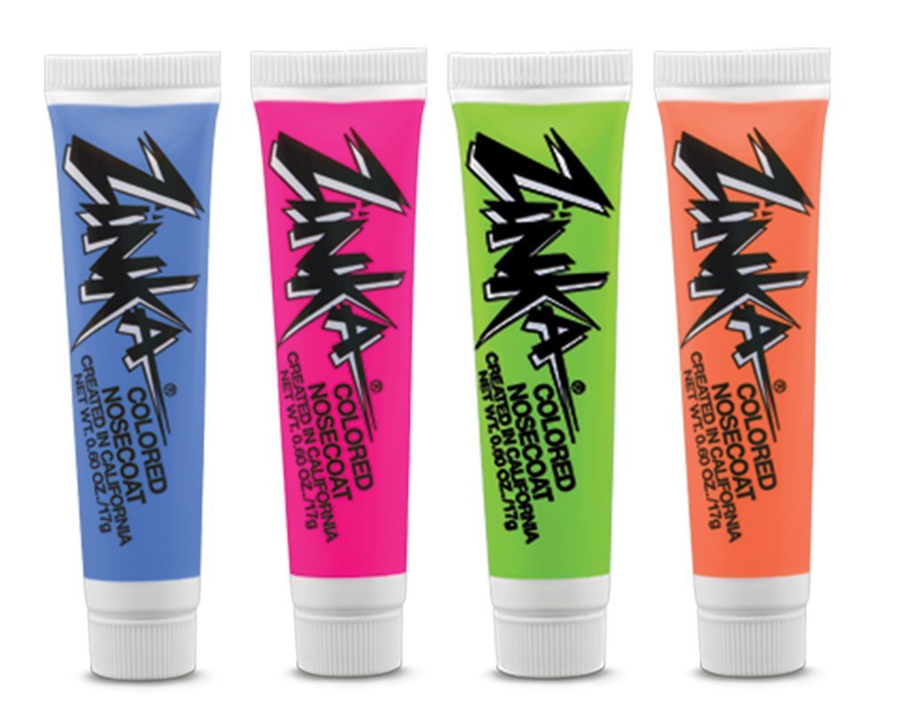 Zinka Colored Sunblock Zinc Waterproof Nosecoat 4 Pack Bundle Of 0.6Oz Tubes - Blue, Pink, Green, Orange