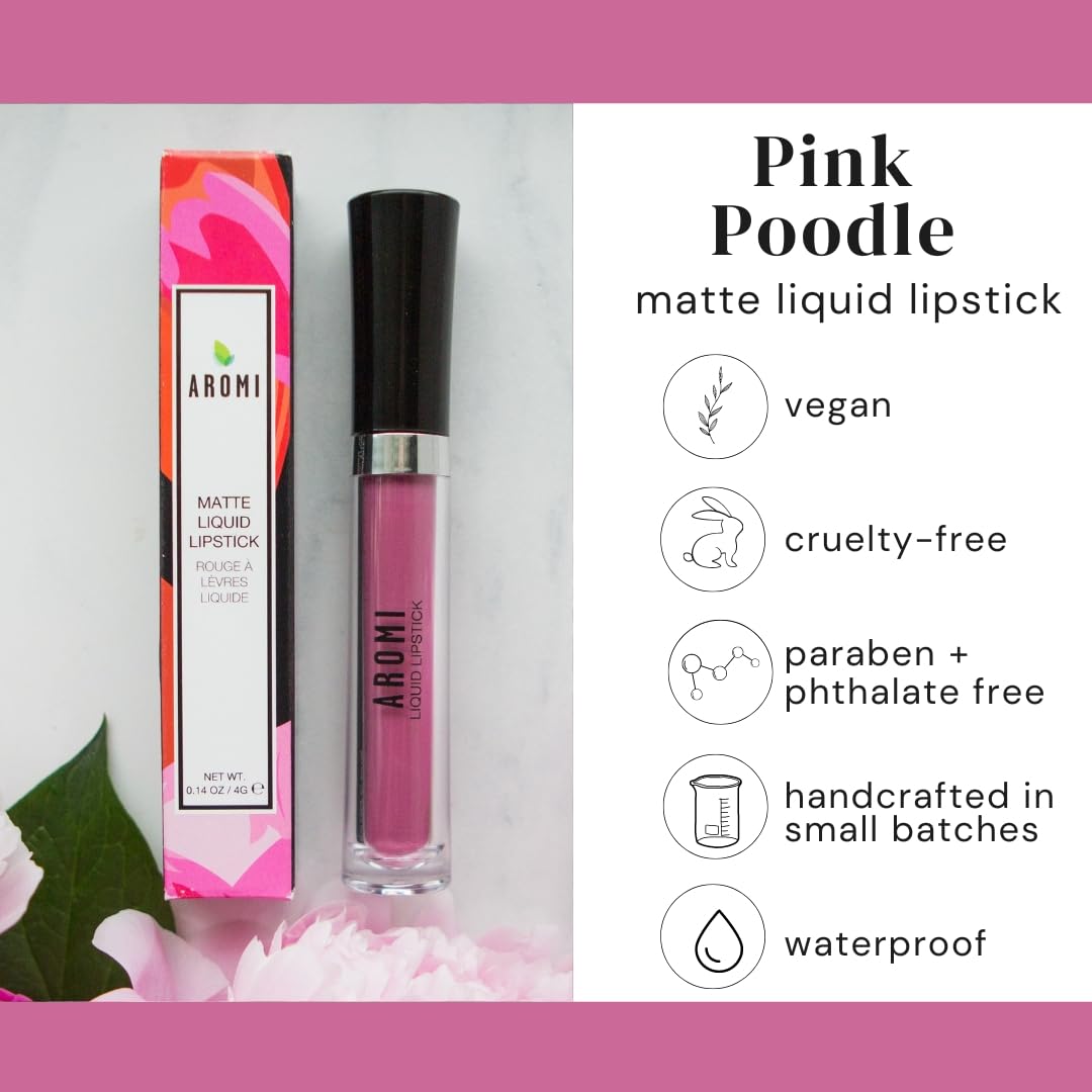 Aromi Matte Liquid Lipstick | Long Wear, Smudge Proof, Medium Pink Lip Color, Vegan, Waterproof, Day To Night, Velvety Finish (P