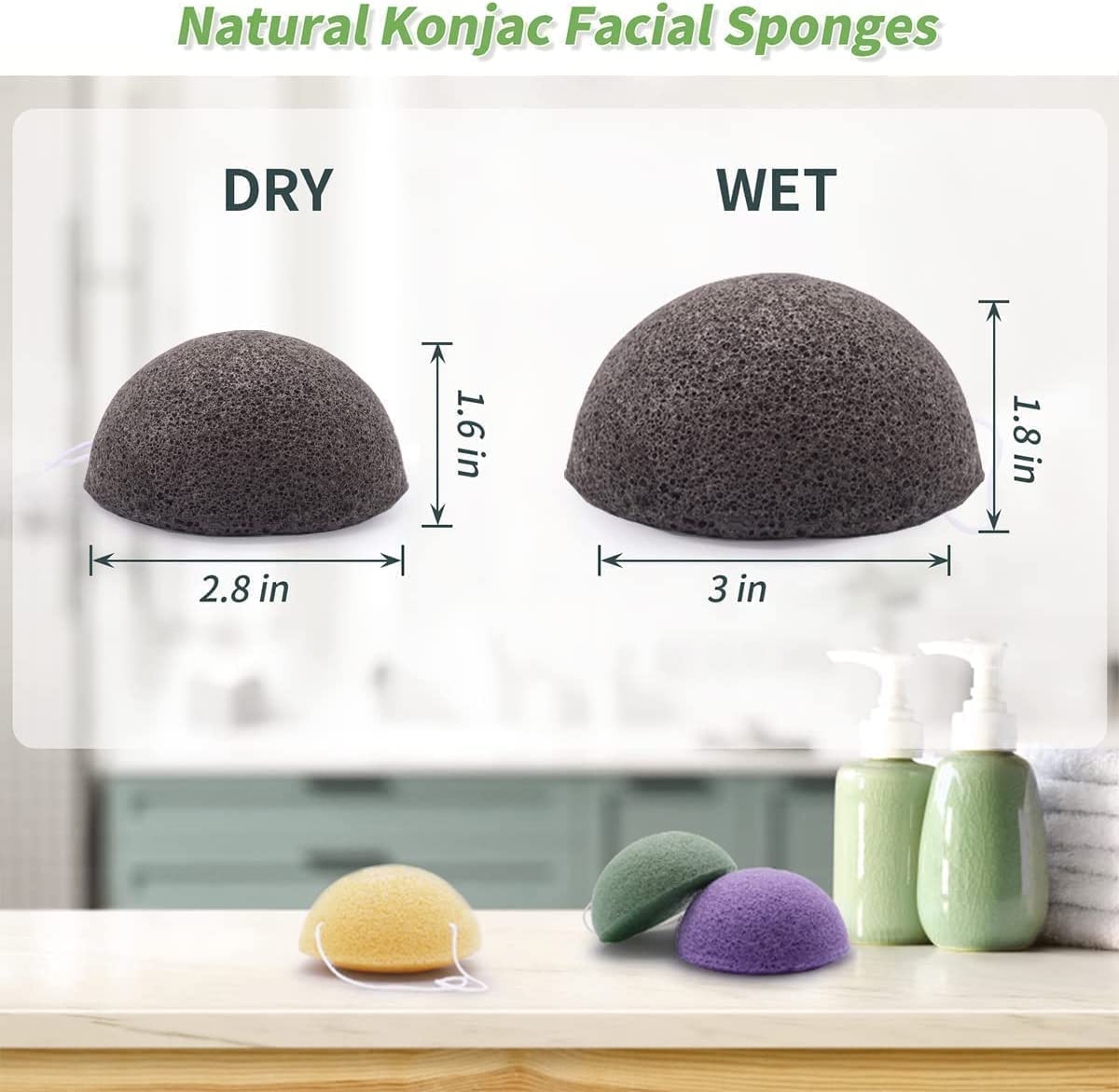 Konjac Face Sponges for Cleansing and Exfoliating, Konjac Facial Sponges for Washing Cleaning Face Body with Activated Charcoal,