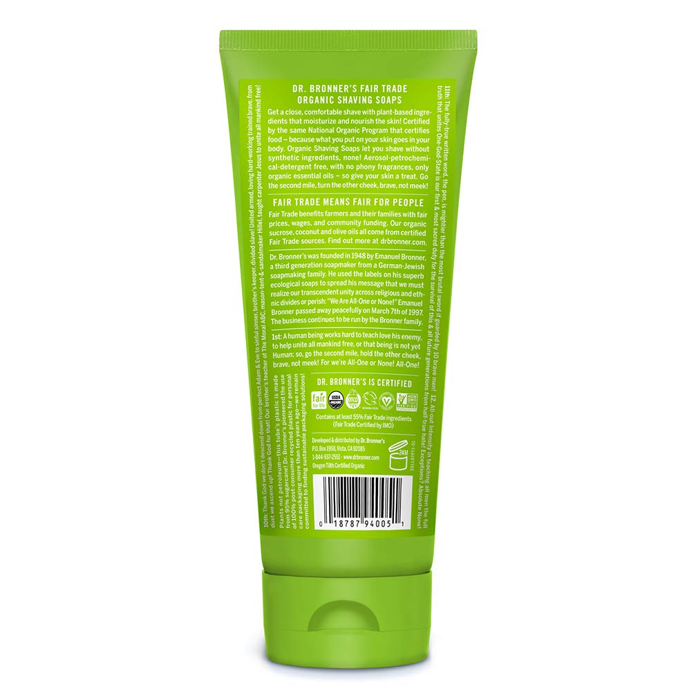 Dr. Bronner's - Organic Shaving Soap (Lemongrass, 7 Ounce) - Certified Organic, Sugar and Shikakai Powder, Soothes and Moisturiz