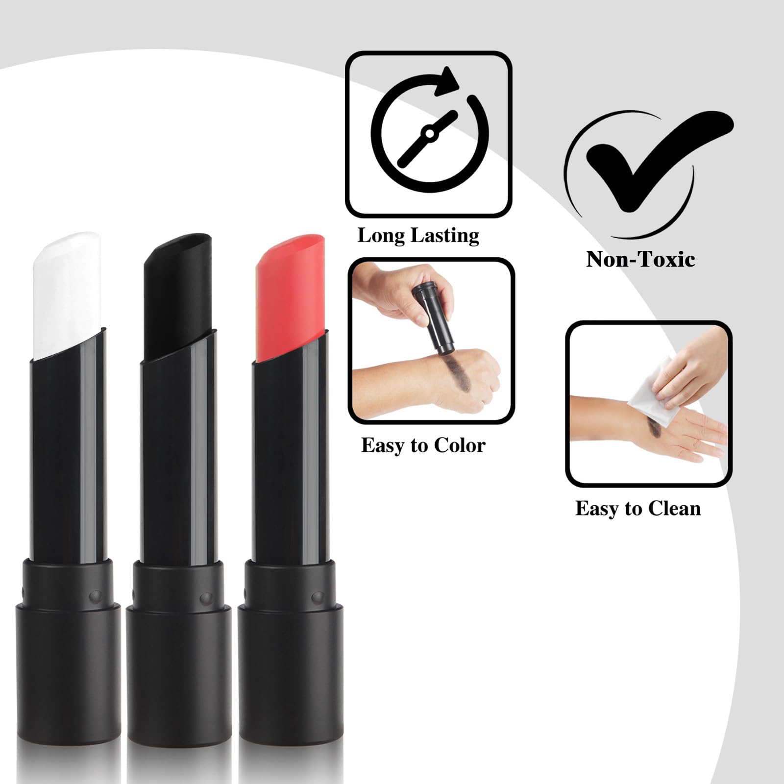 Meicoly Cream Black White Red Face Body Paint Stick,Clown White Joker Face Paint Makeup,Halloween Face Paint For Vampire Skeleto