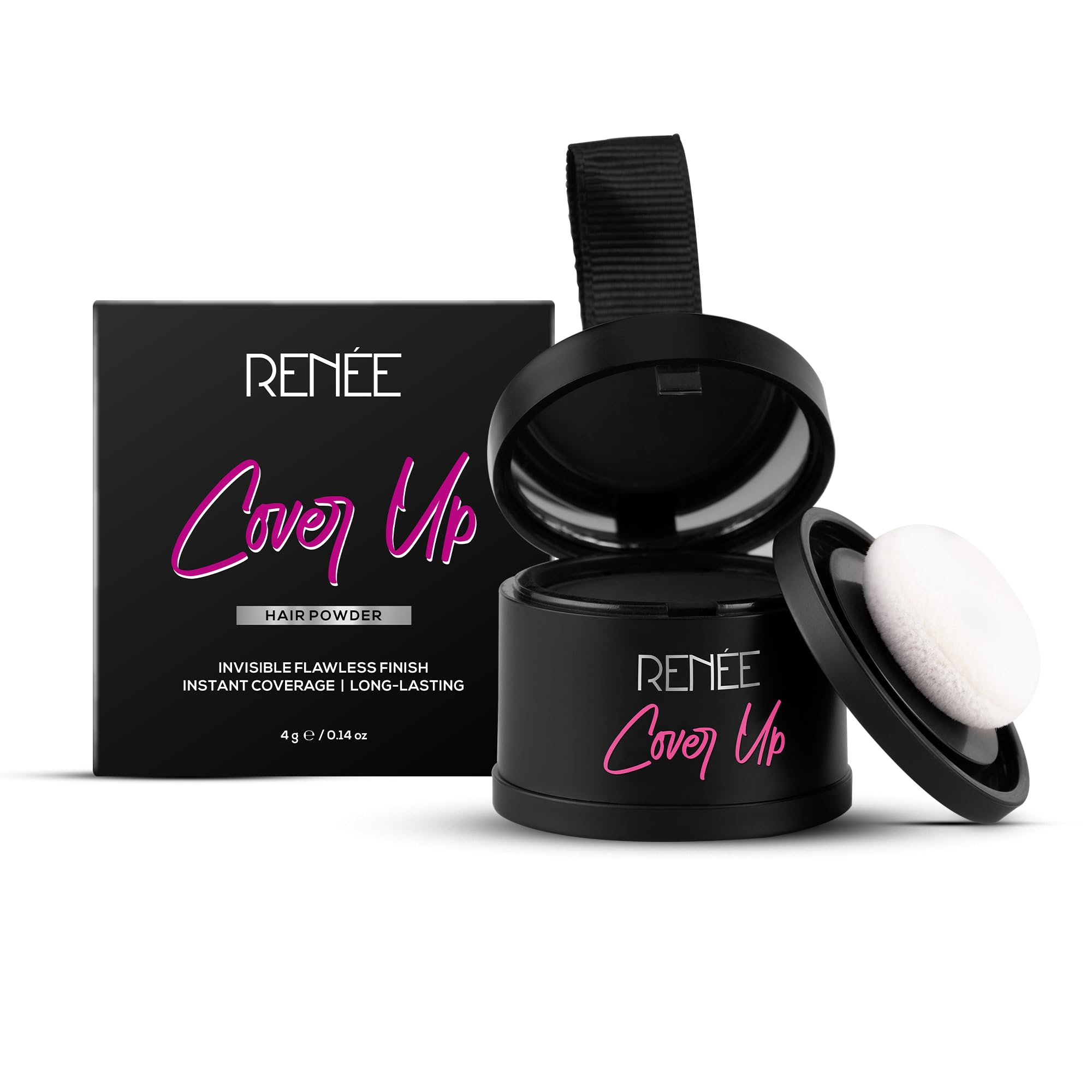 Renee CoverUp Hair Powder  Black | Covers Grey Roots & Bald Spots Instantly | Highly Pigmented, Fuller & Denser Look | LongLa