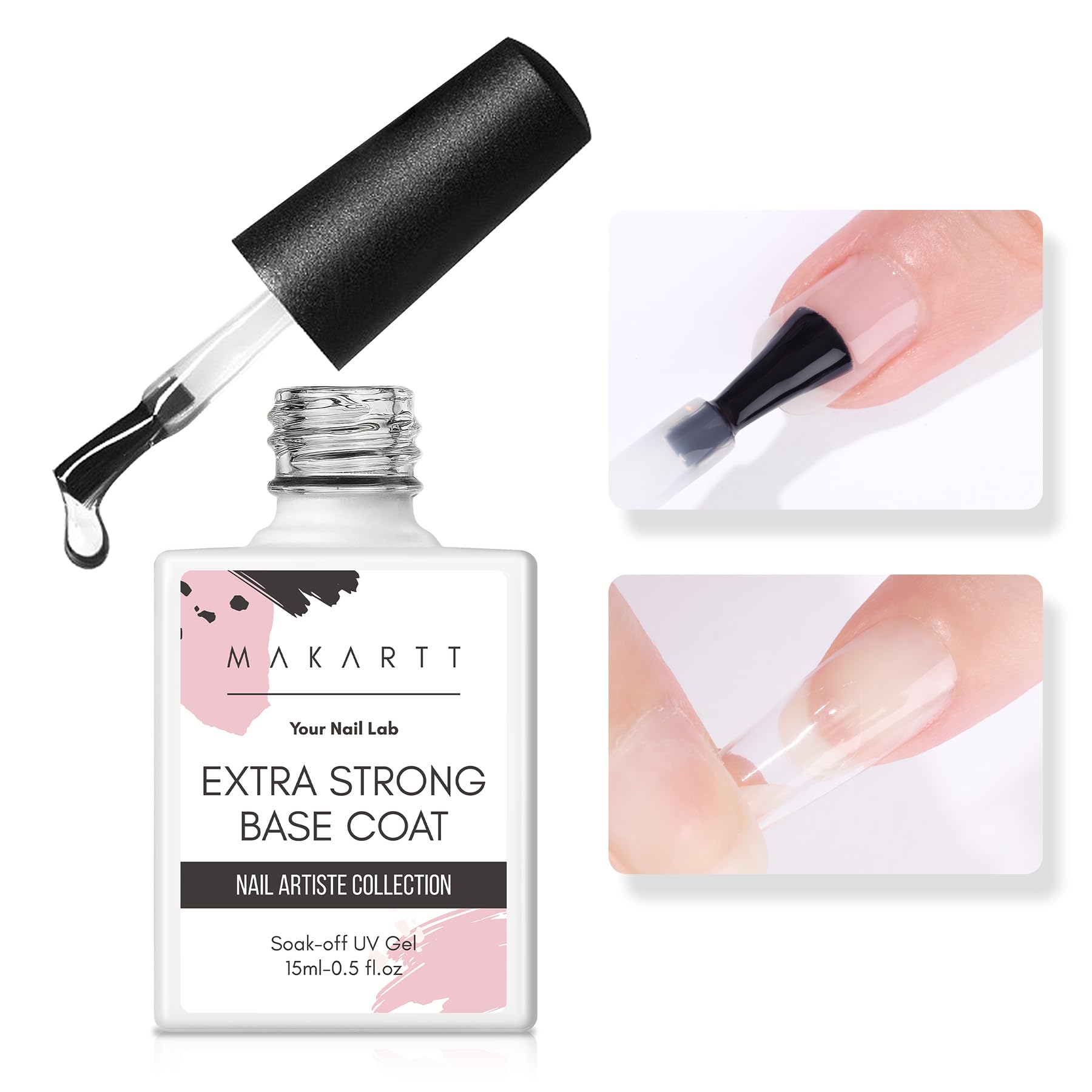 Makartt Base Coat Nail Polish: 15ml Extra Strong Long-Lasting Gel Base Coat Nail Gule for Small Nail Charms Press on Nails LED L