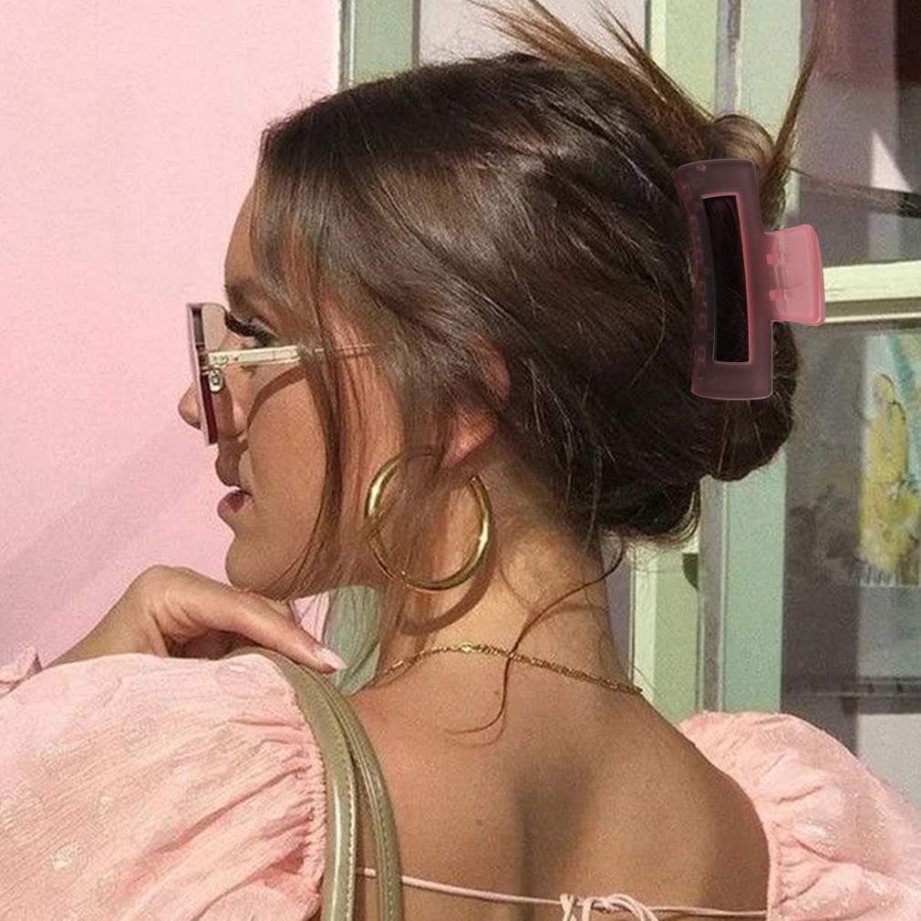 Canitor Hair Claw Clips 4 Pcs, Pink Hair Clips For Thin Hair Rectangular Acrylic Hair Clips Banana Hair Clips Non-Slip Clip Medi