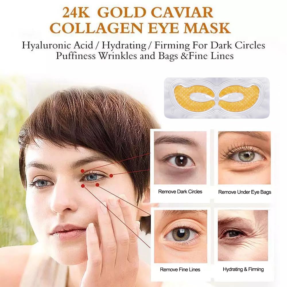 Gold Hydrogel Eye Mask Collagen Crystal Eye Mask Patches Anti-Aging Under Eye Pads - Reduce Wrinkles,Puffy Eyes,Dark Circles,Eye